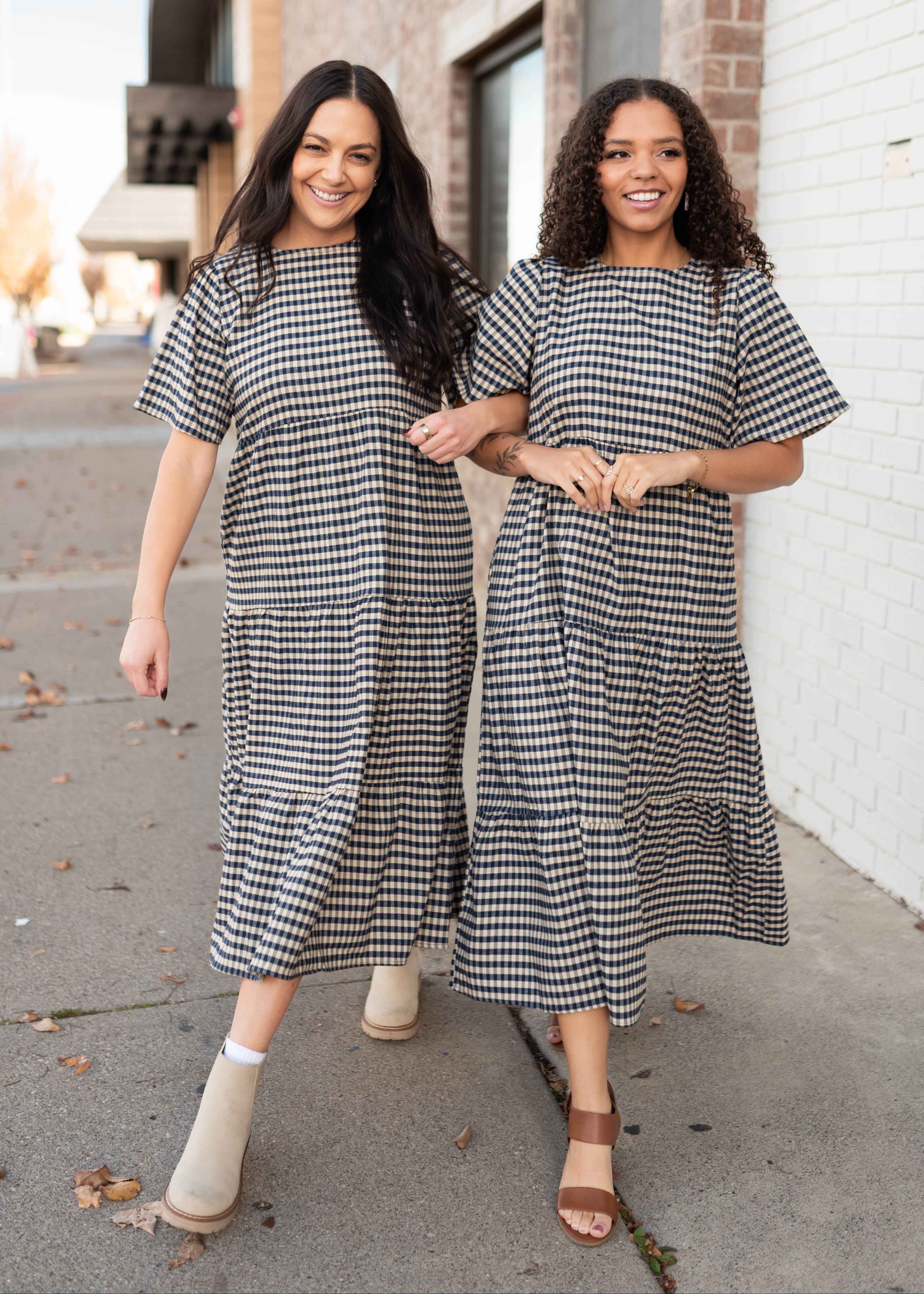 Nora Navy Gingham Tiered Dress