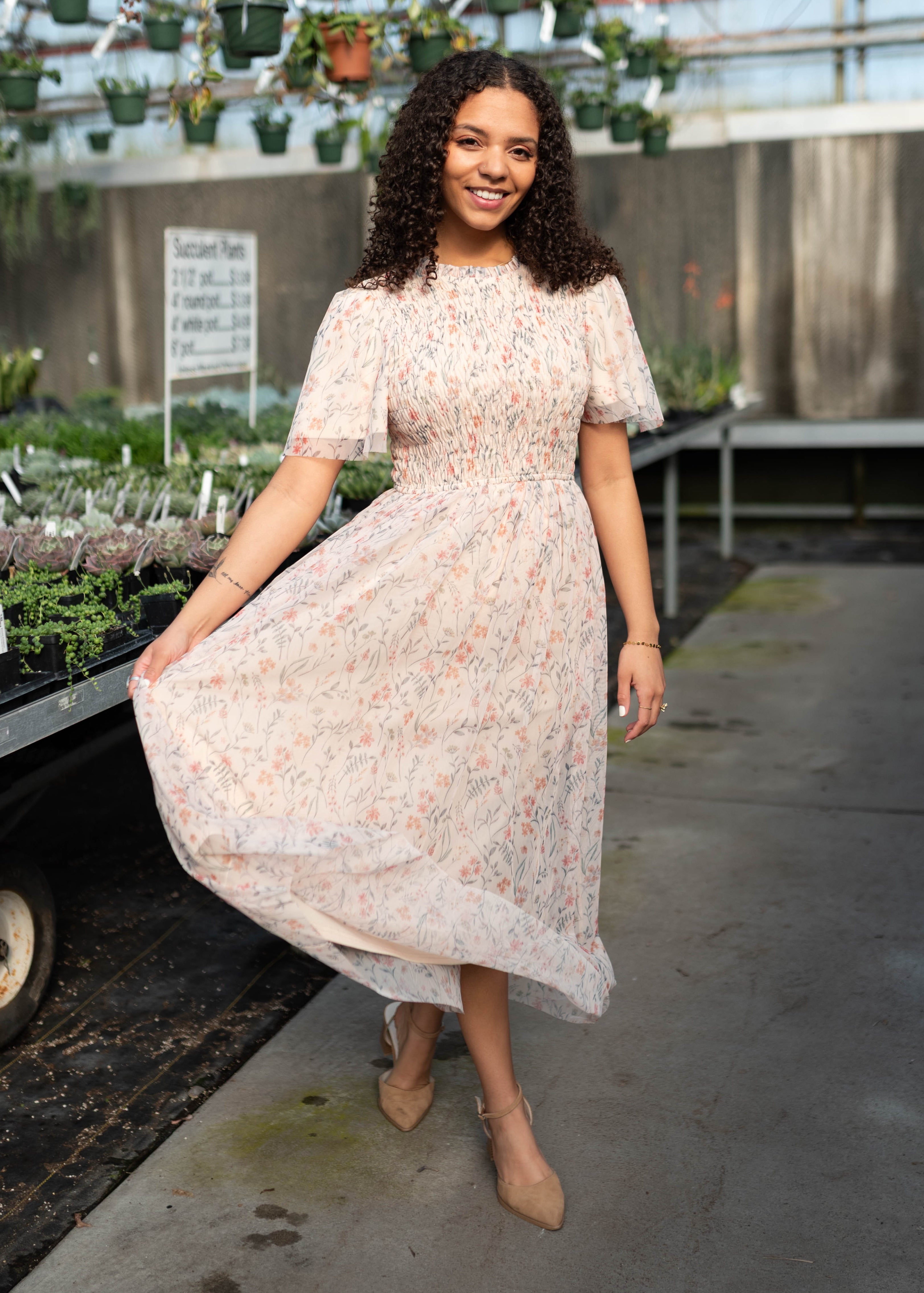 Nylah Blush Floral Mesh Dress