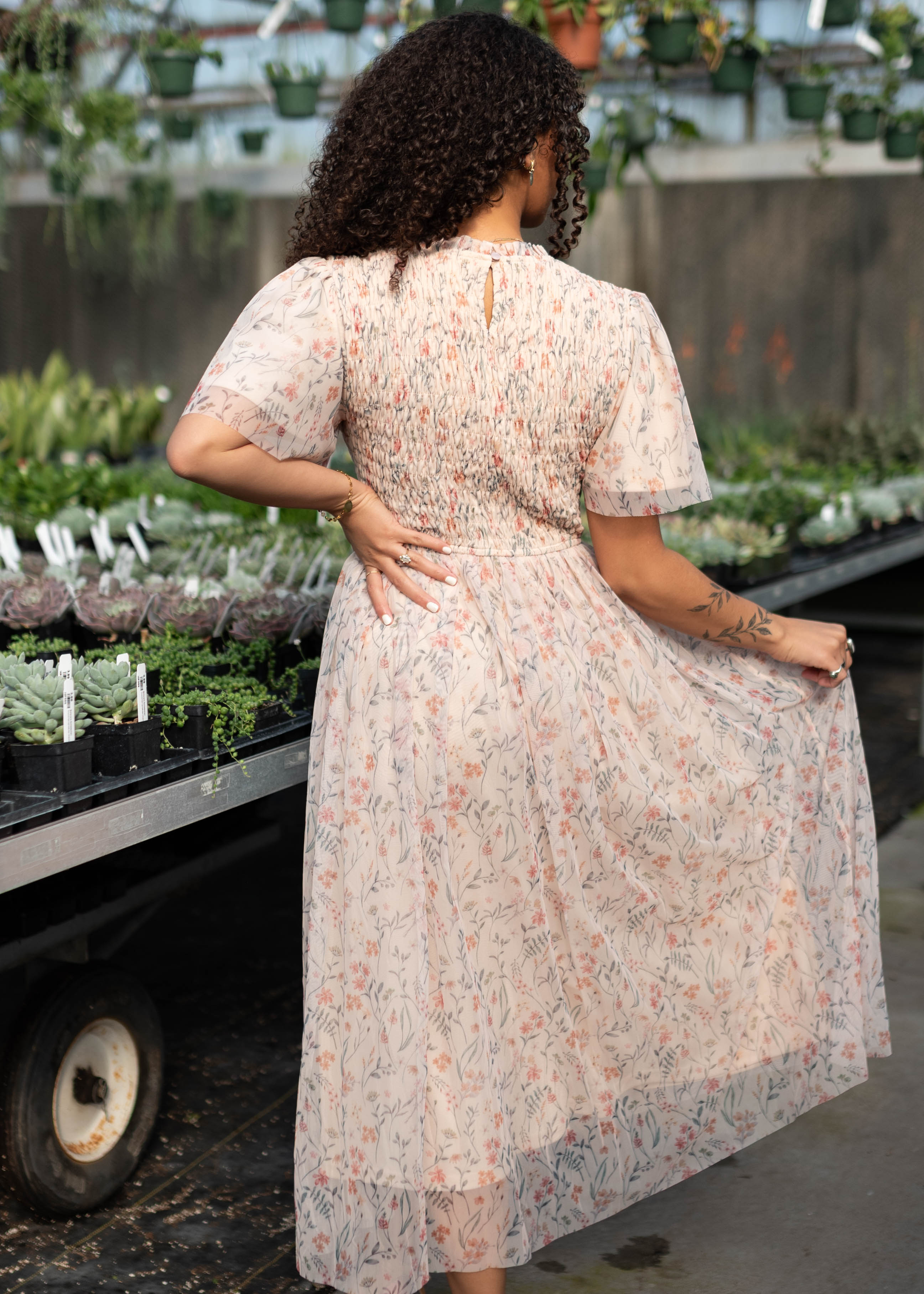 Nylah Blush Floral Mesh Dress