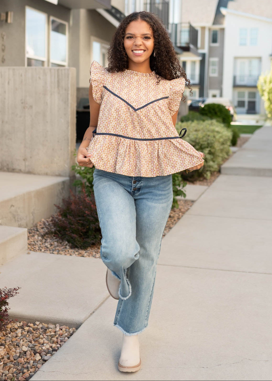 Olivia Taupe Floral Top