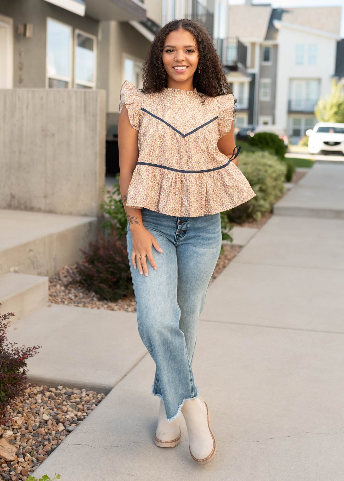 Olivia Taupe Floral Top