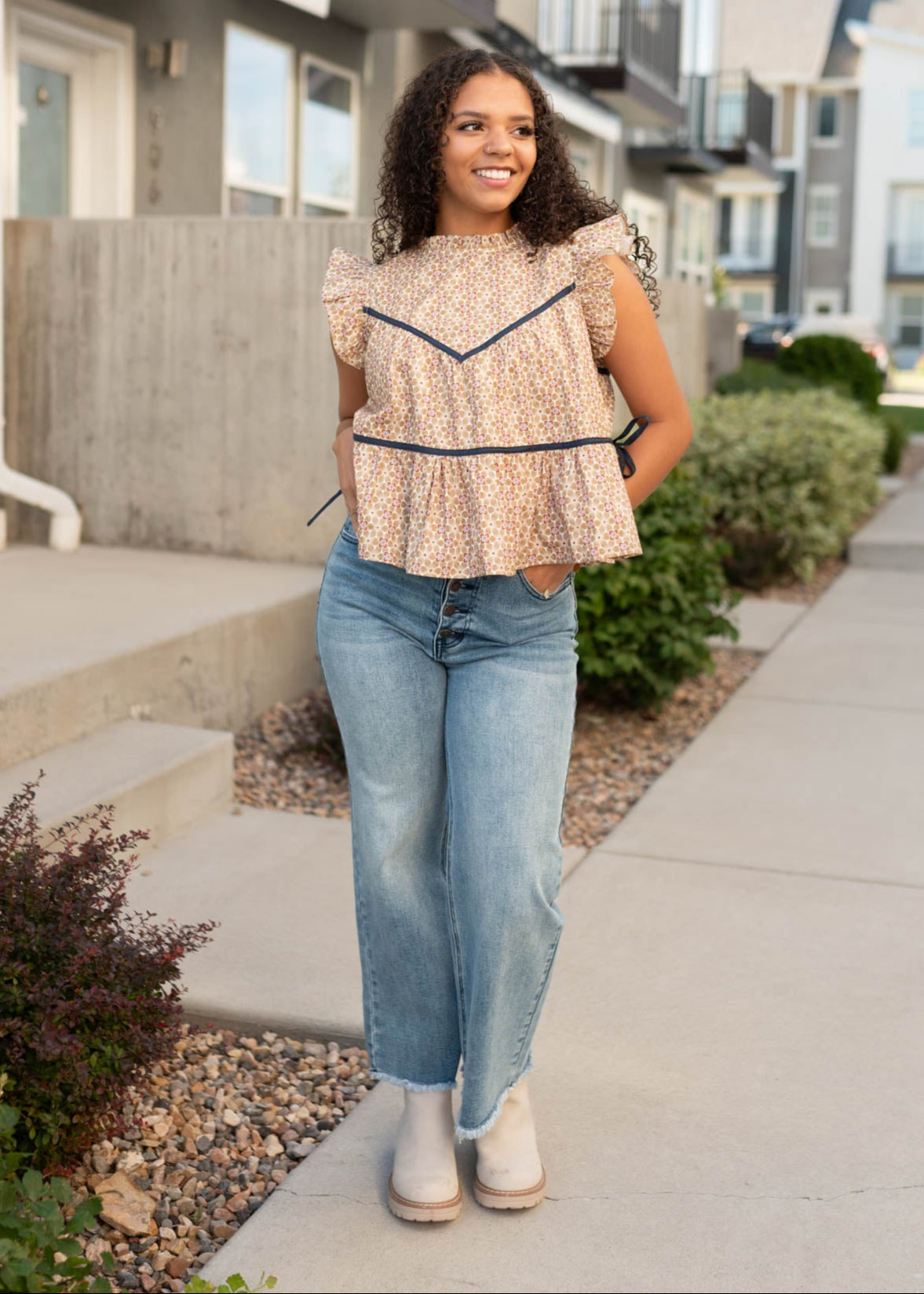 Olivia Taupe Floral Top