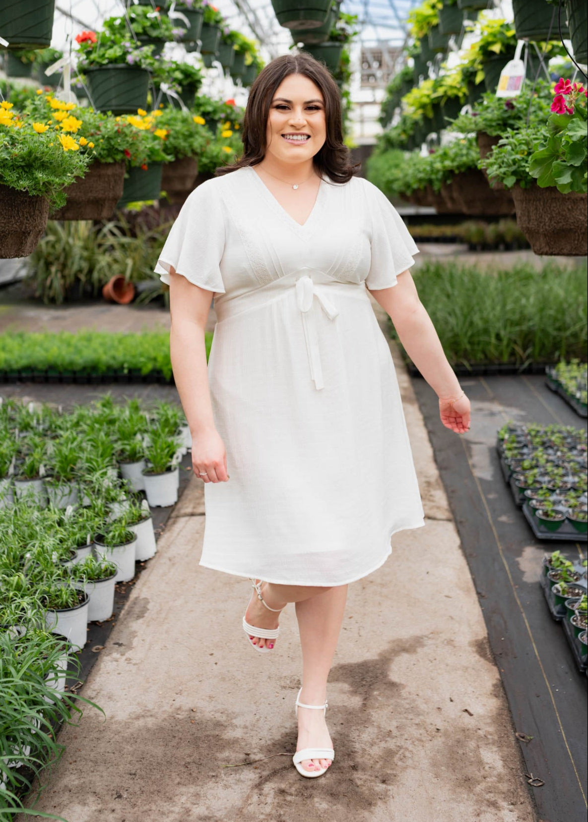 Paedyn White Textured Tie Dress