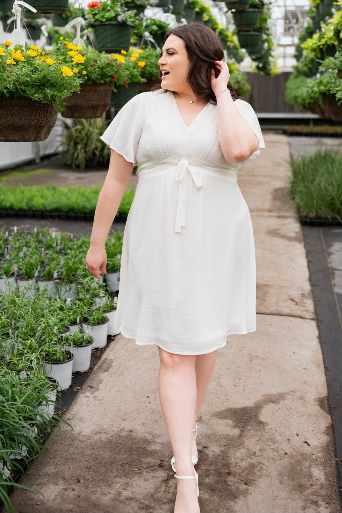 Paedyn White Textured Tie Dress