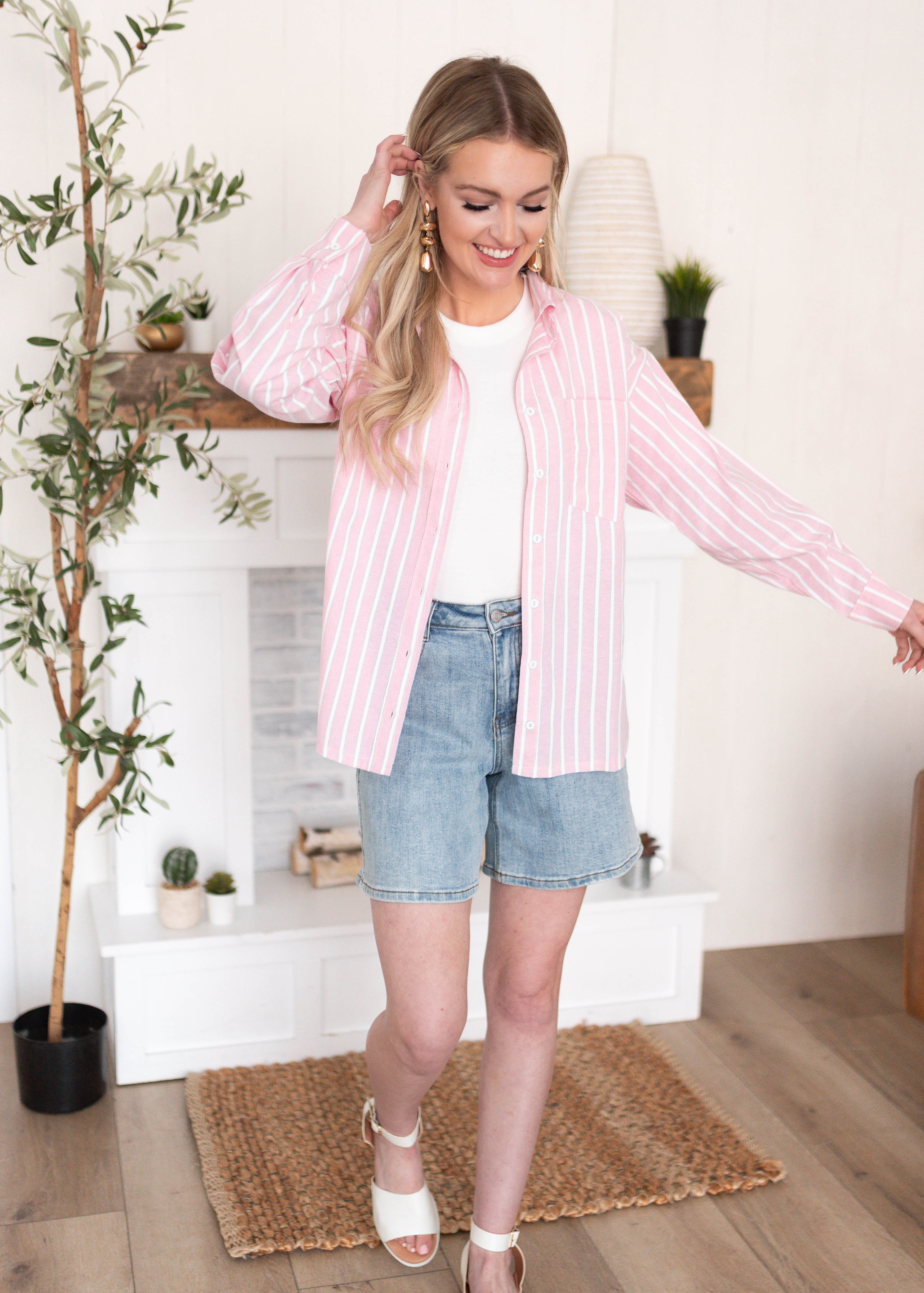 Payton Pink Button Up Top