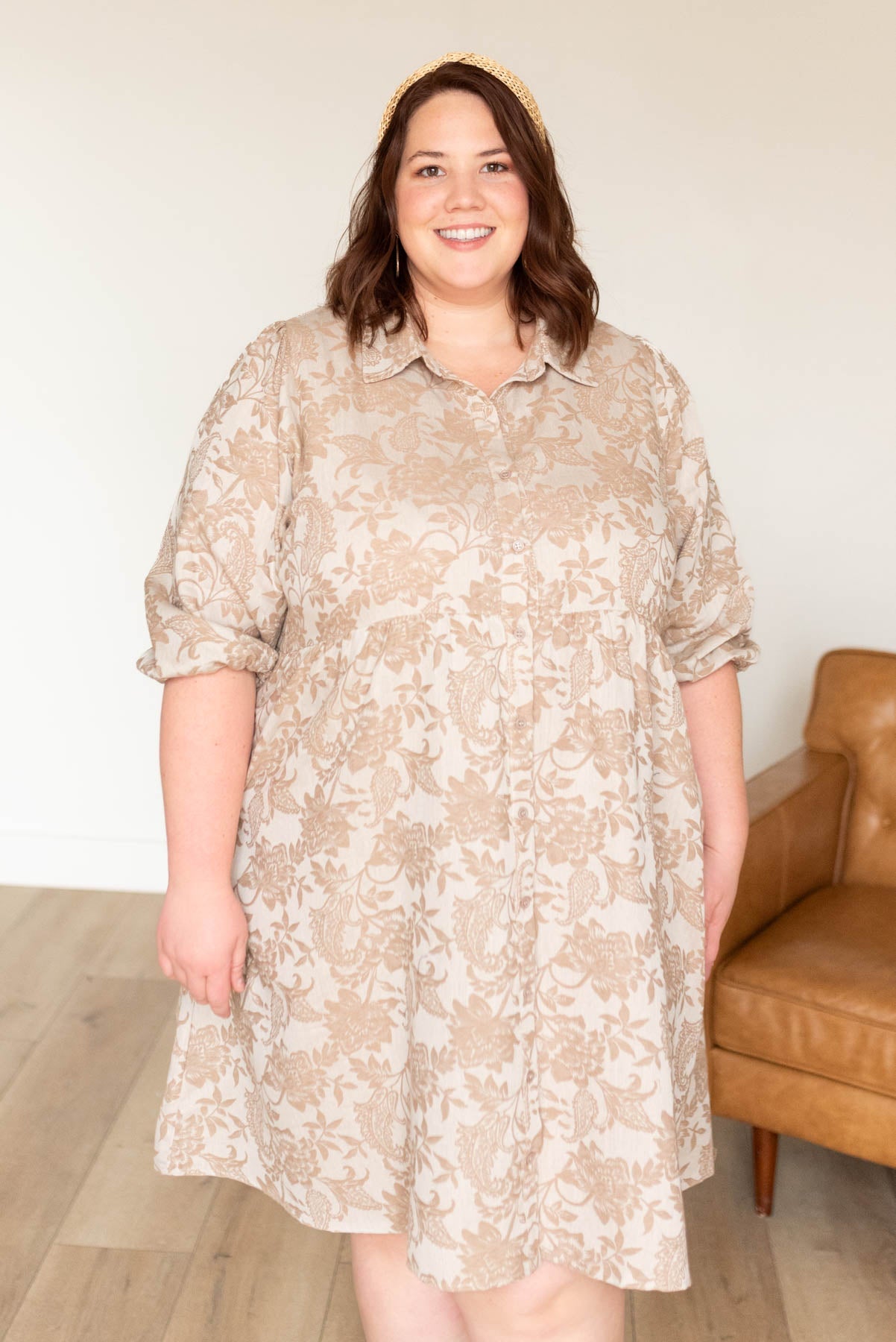 Railee Taupe Floral Button Down Dress