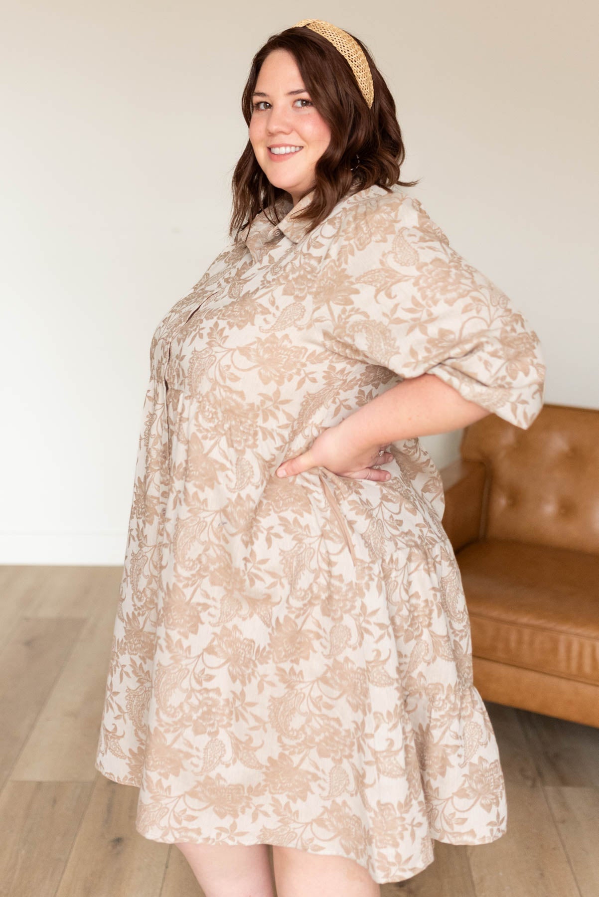 Railee Taupe Floral Button Down Dress