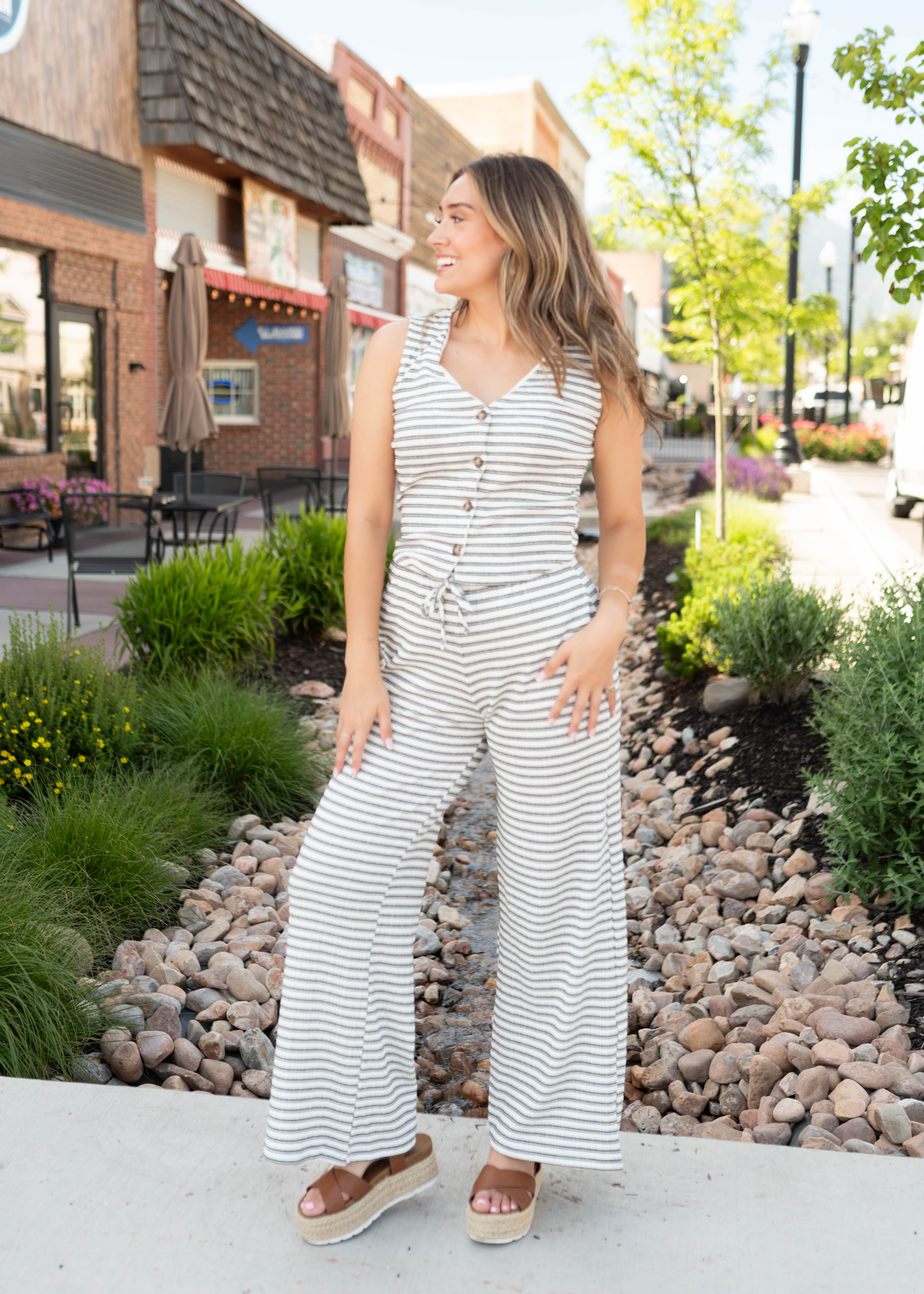 Sadie Black Striped Ribbed Pants