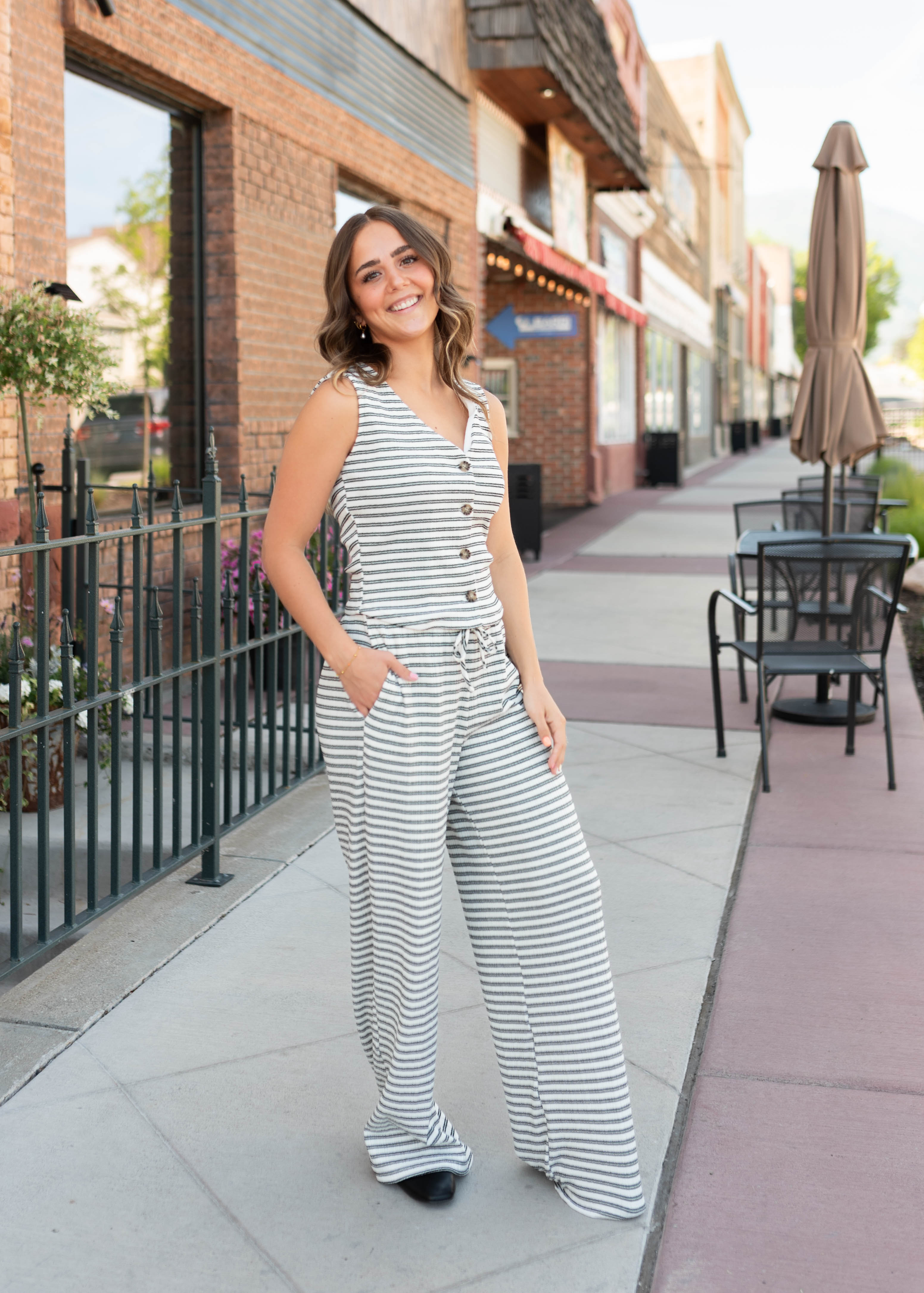 Sadie Black Striped Ribbed Vest