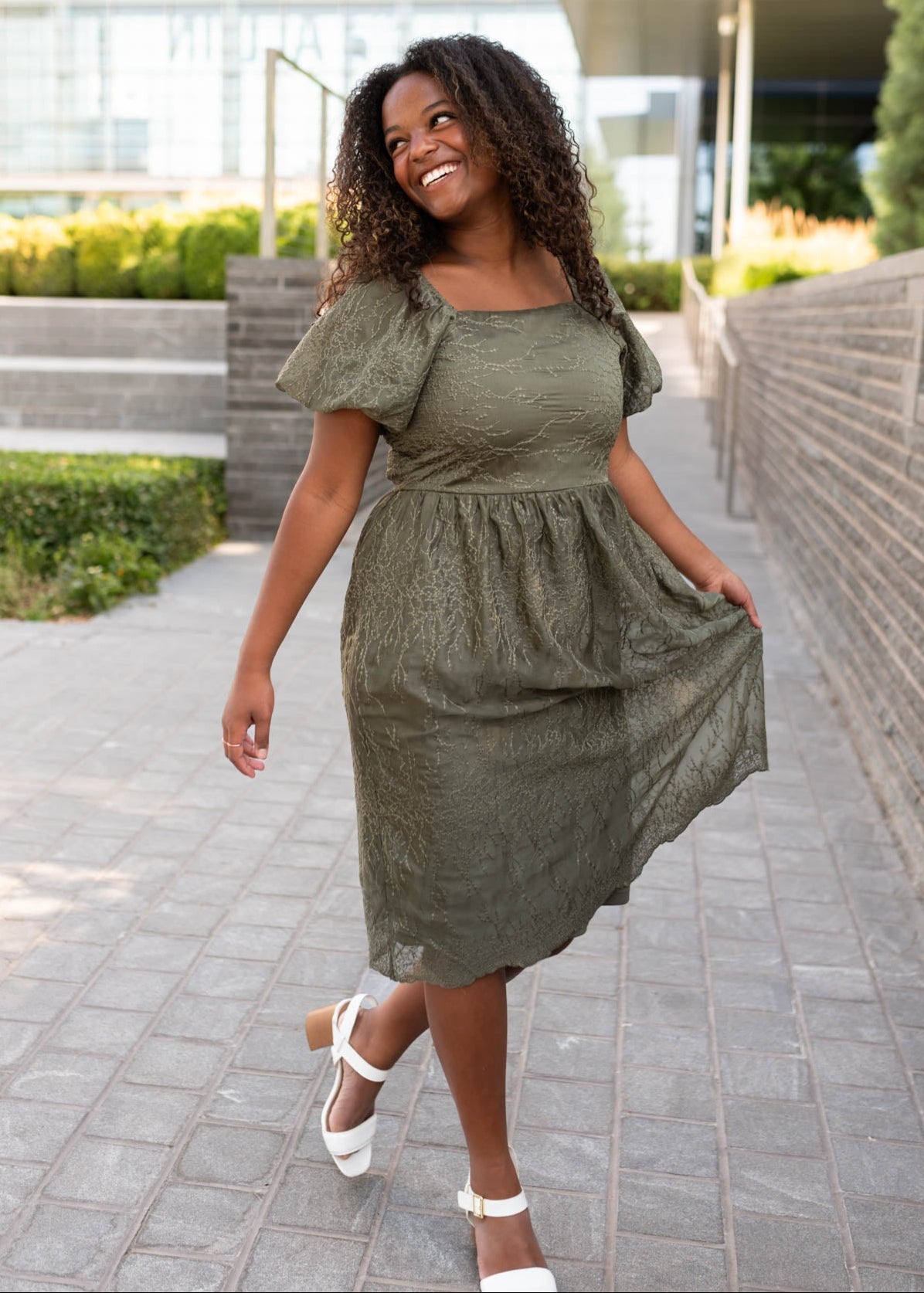 Sally Olive Embroidered Square Neck Dress