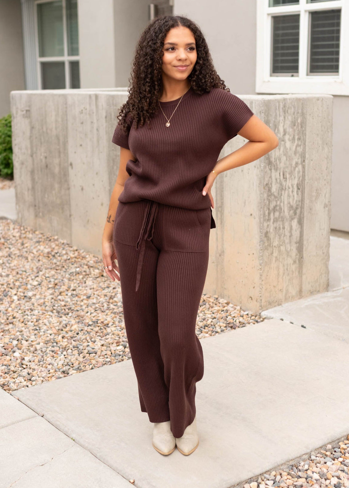 Selene Brown Ribbed Bottoms