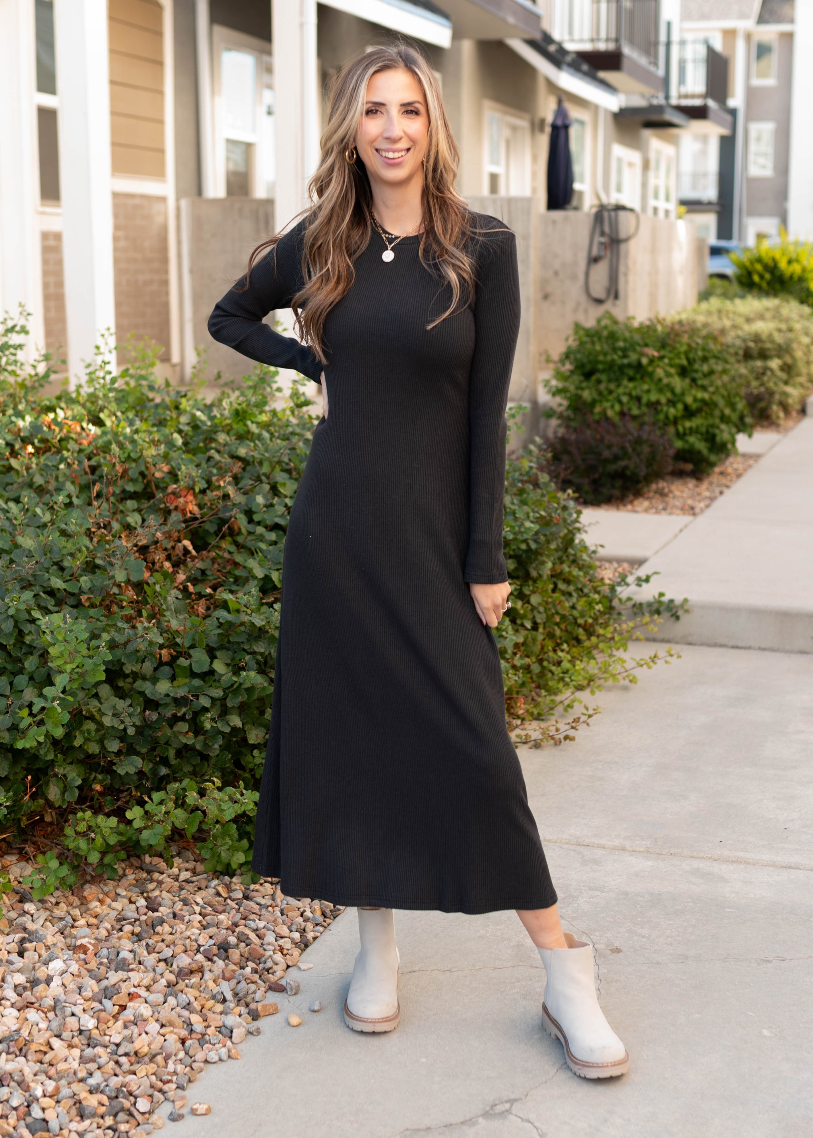 Shea Charcoal Ribbed Dress