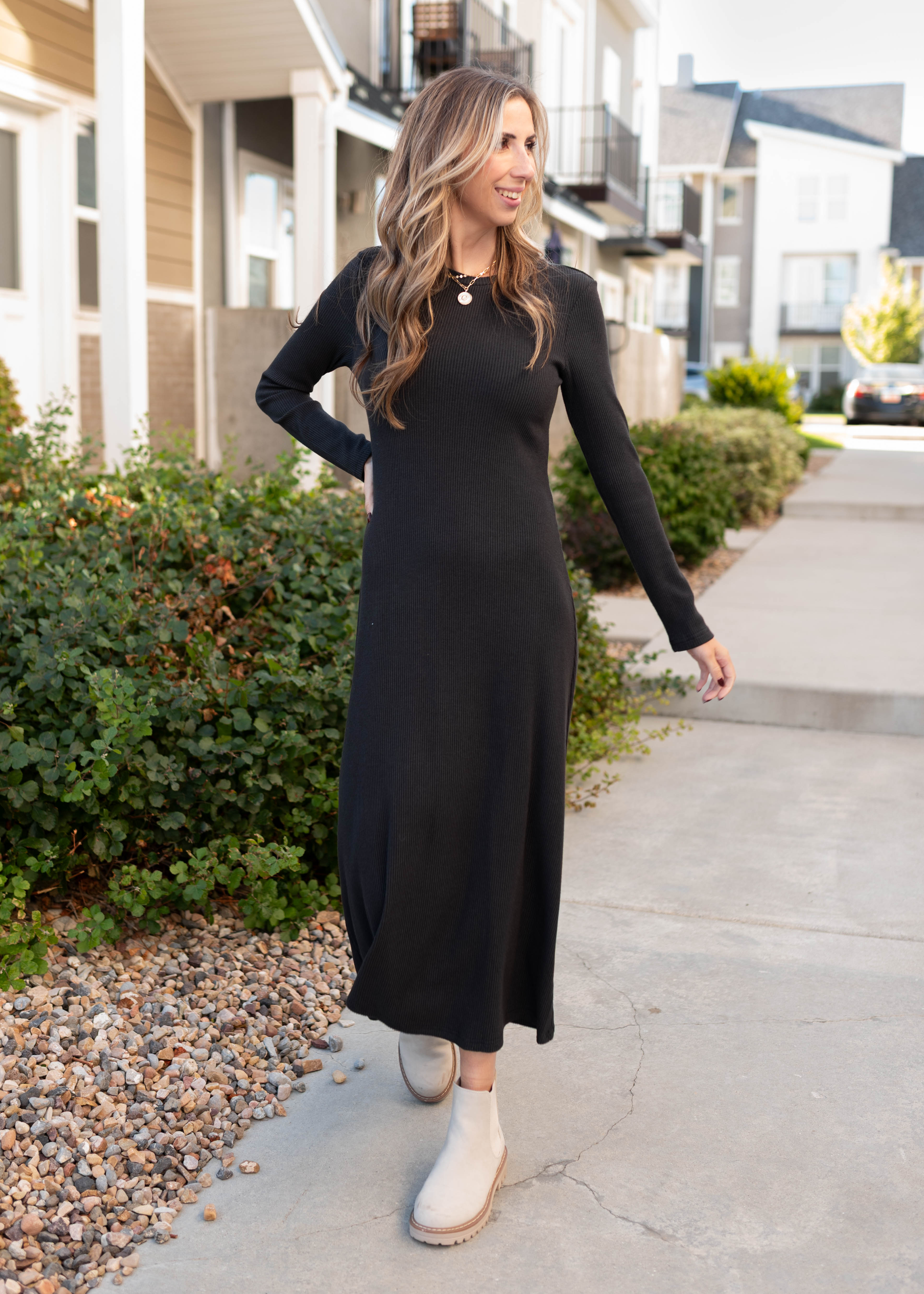 Shea Charcoal Ribbed Dress