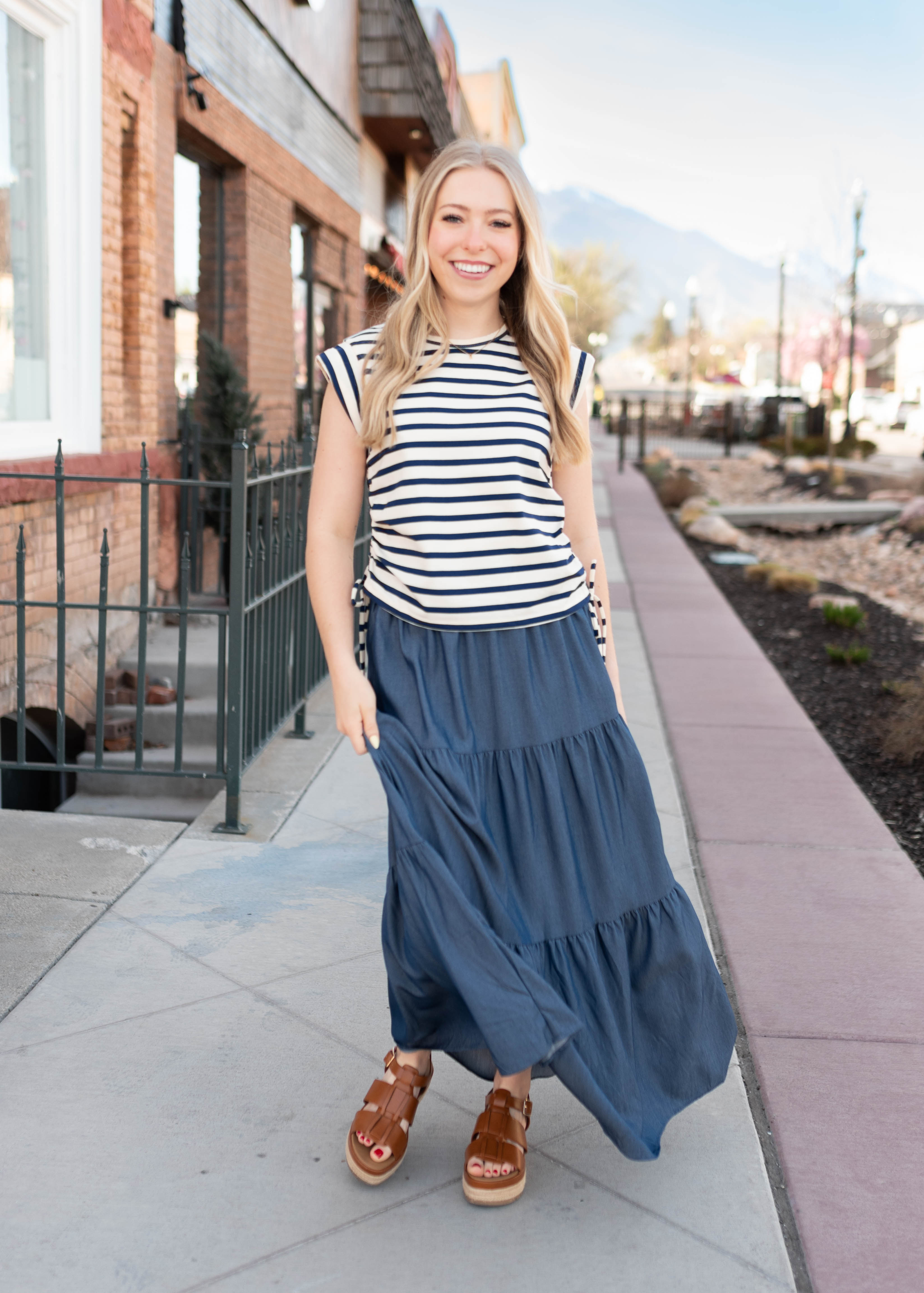 Stella Chambray Tiered Skirt