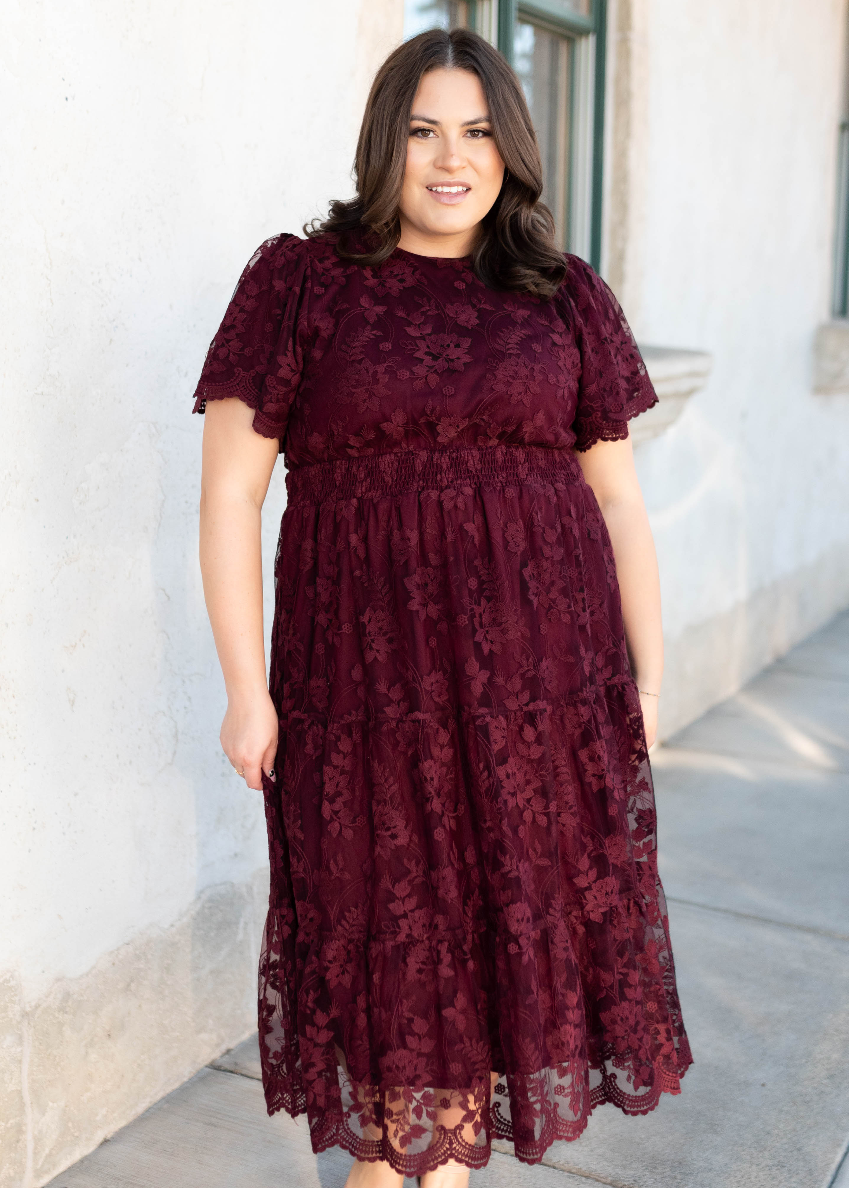 Susannah Wine Lace Dress