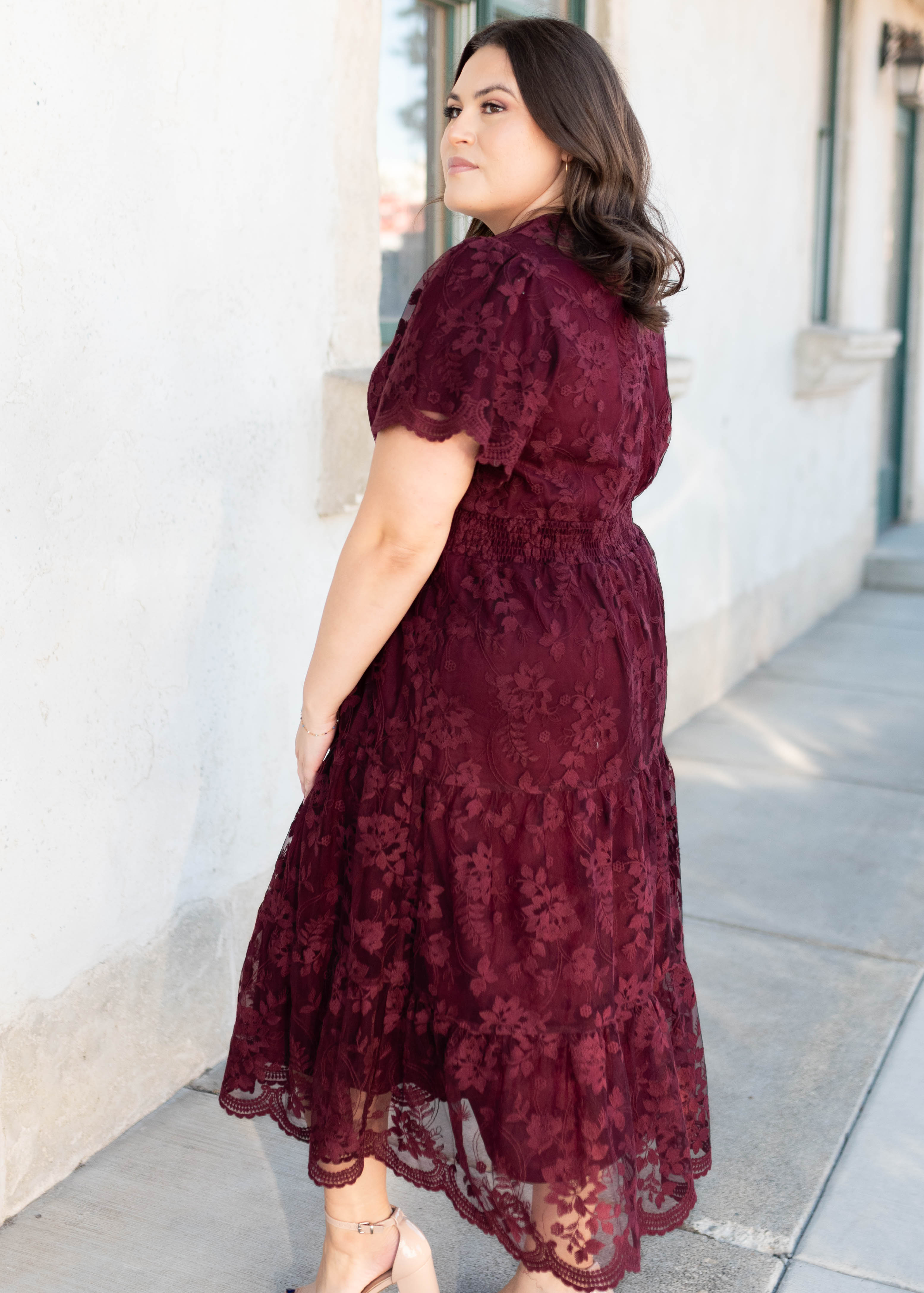 Susannah Wine Lace Dress