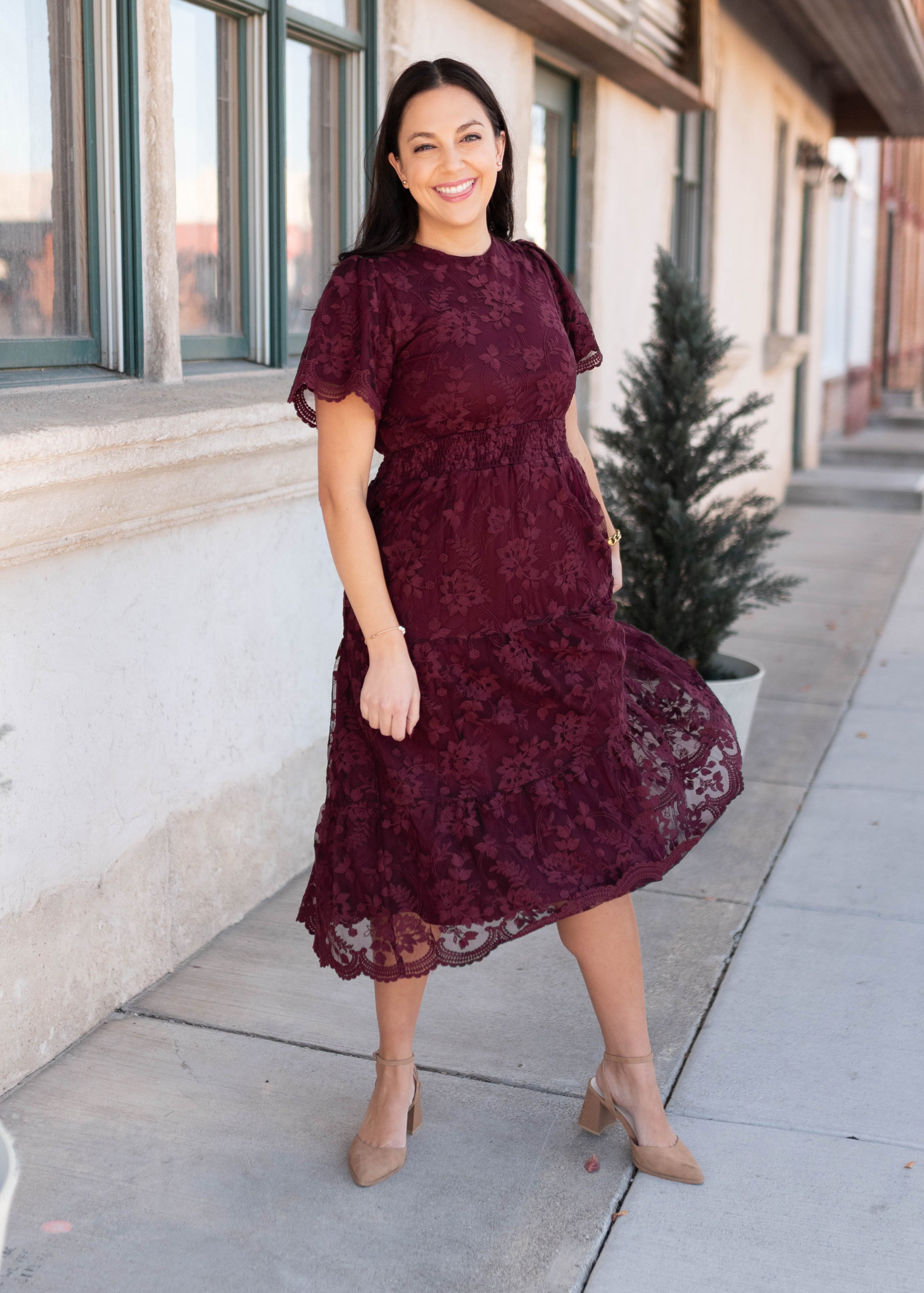 Susannah Wine Lace Dress