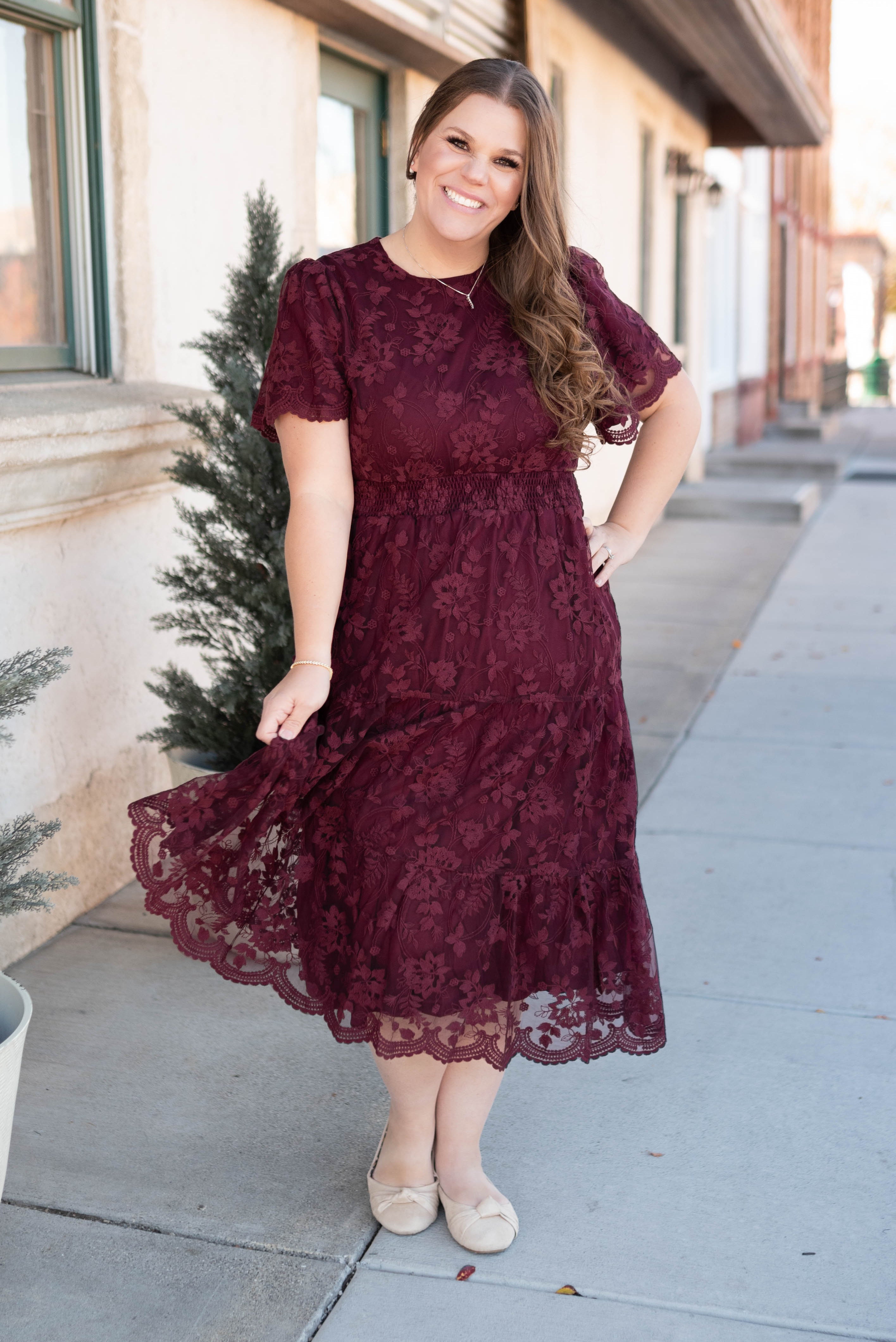Susannah Wine Lace Dress