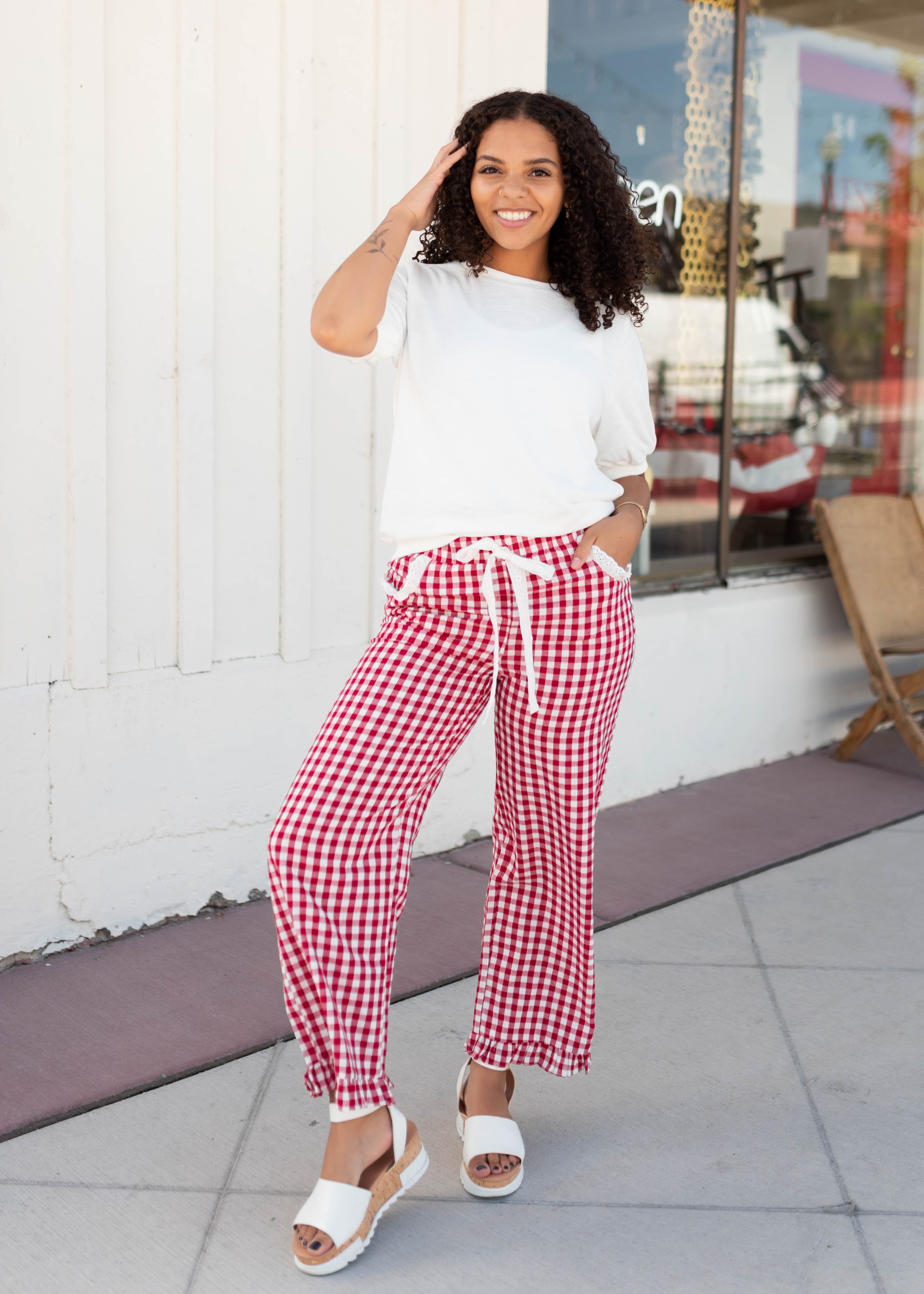 Tess Red Gingham Pants
