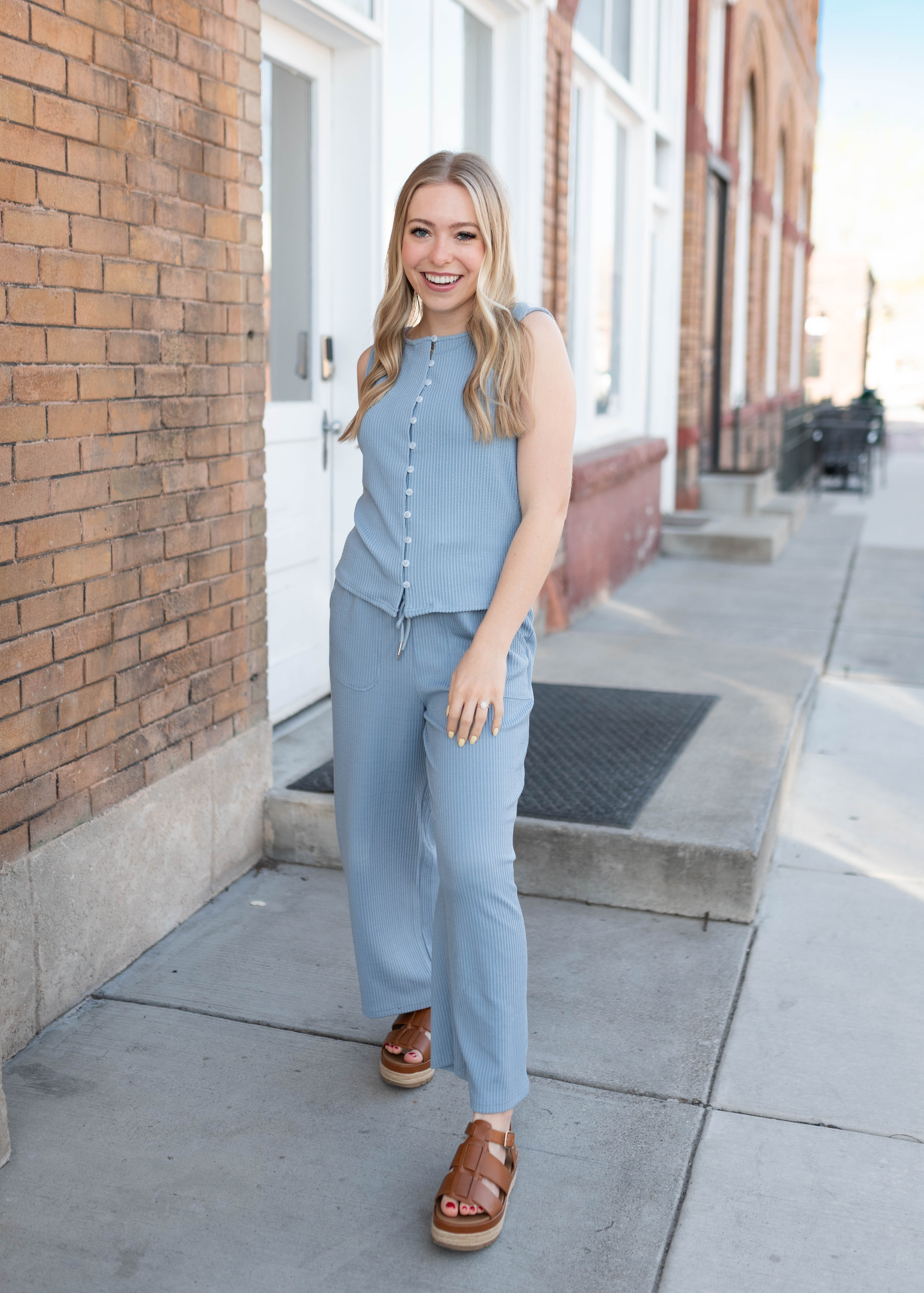 Tiffany Dusty Blue Textured Top