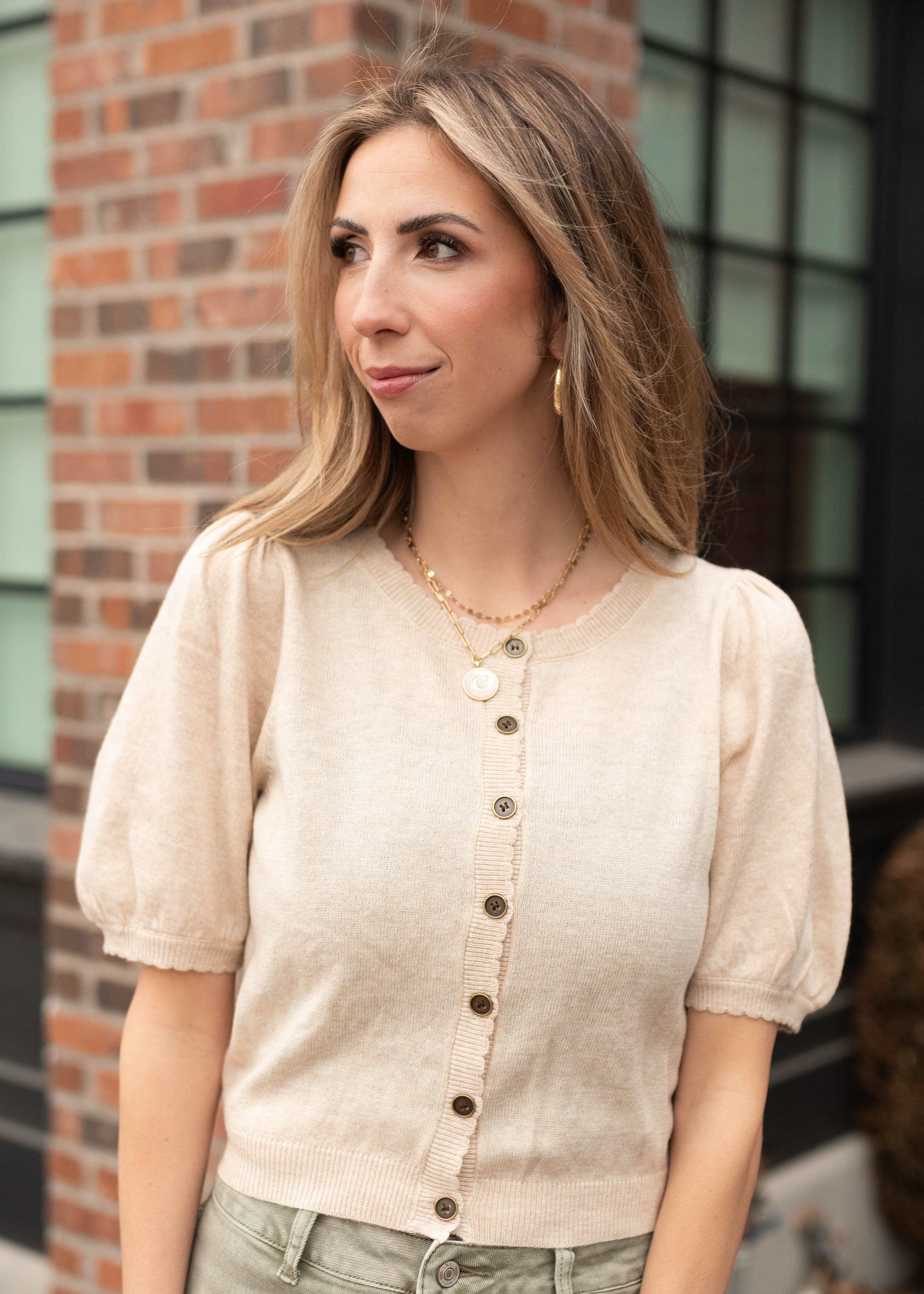 Zoe Beige Button Up Sweater