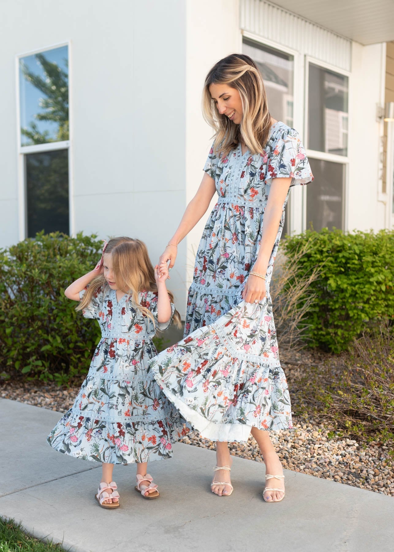 Zoie Blue Floral Tiered Little Girl Dress