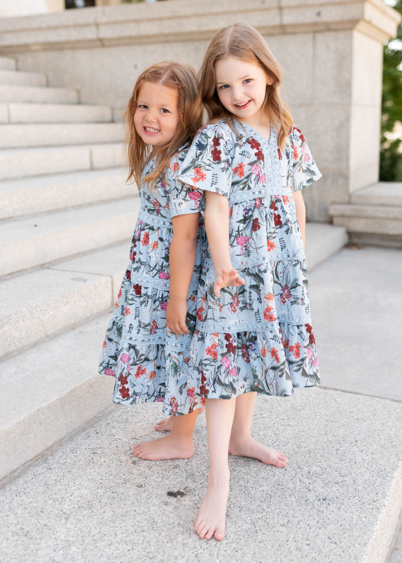 Zoie Blue Floral Tiered Little Girl Dress
