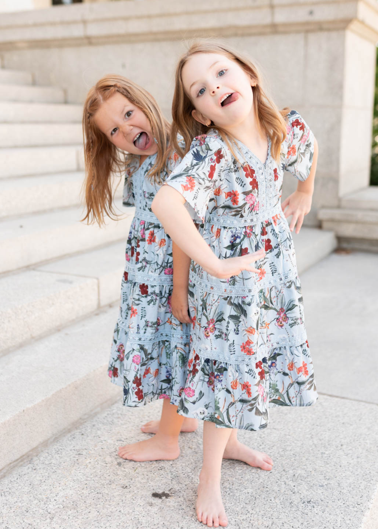Zoie Blue Floral Tiered Little Girl Dress