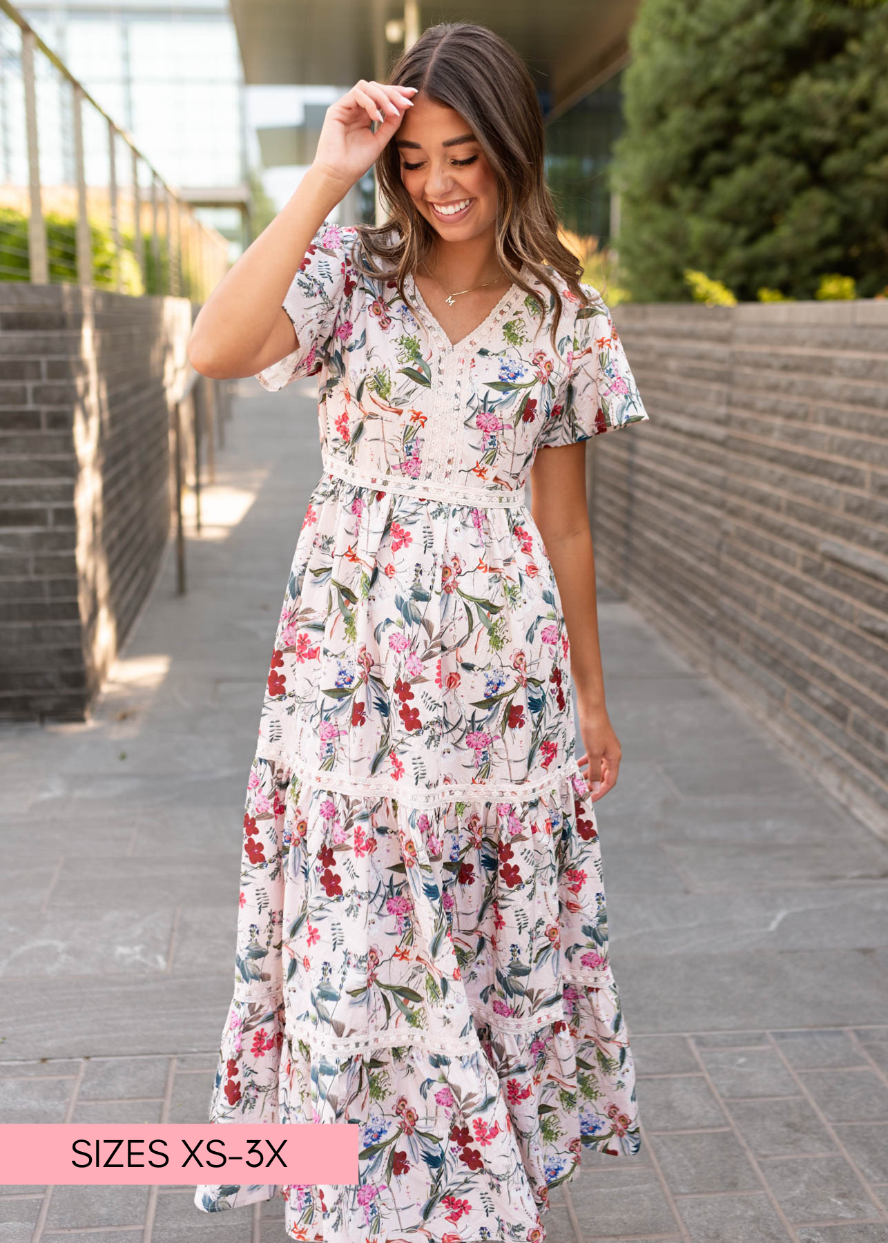 Zoie Pink Floral Tiered Dress