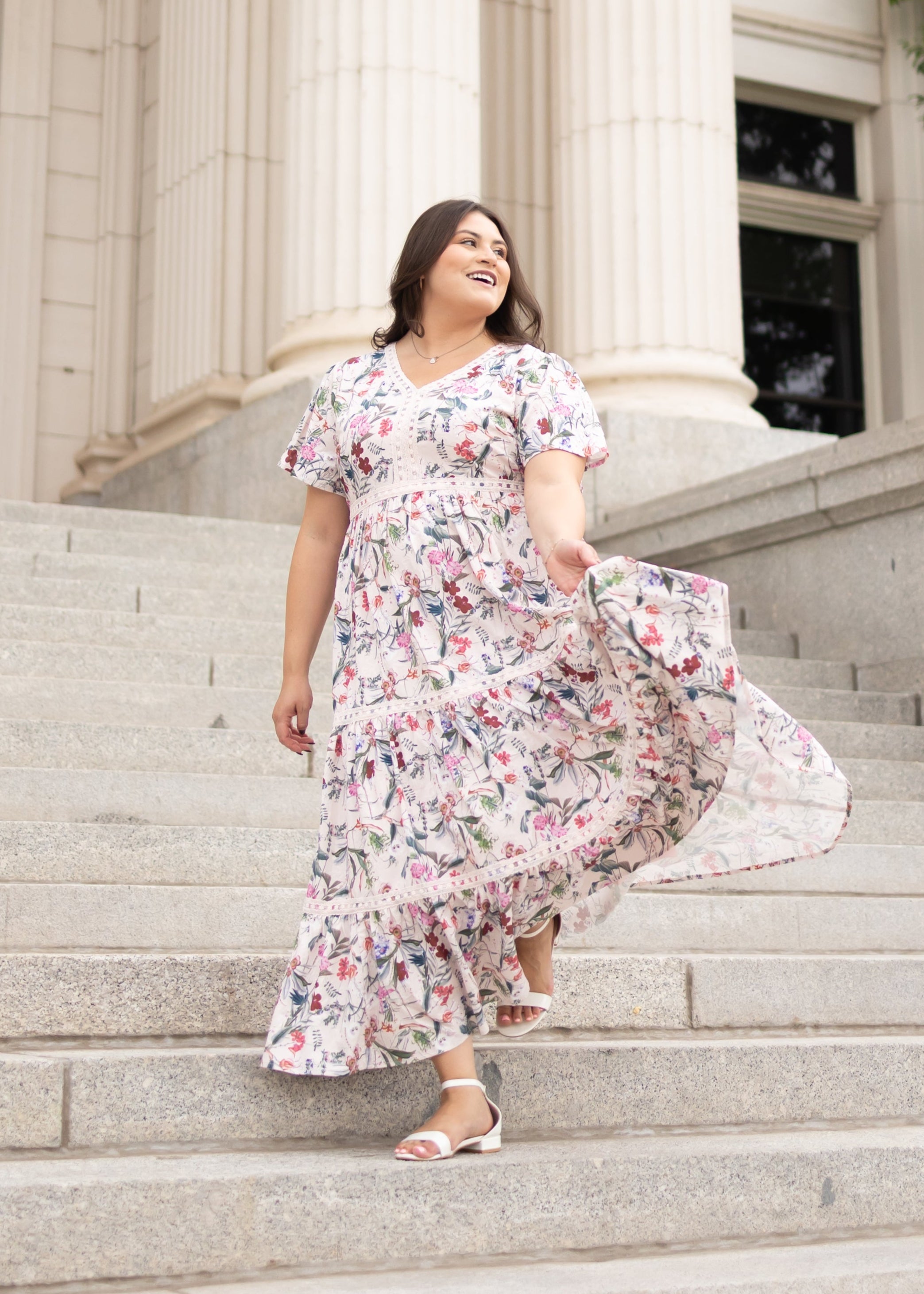 Zoie Pink Floral Tiered Dress
