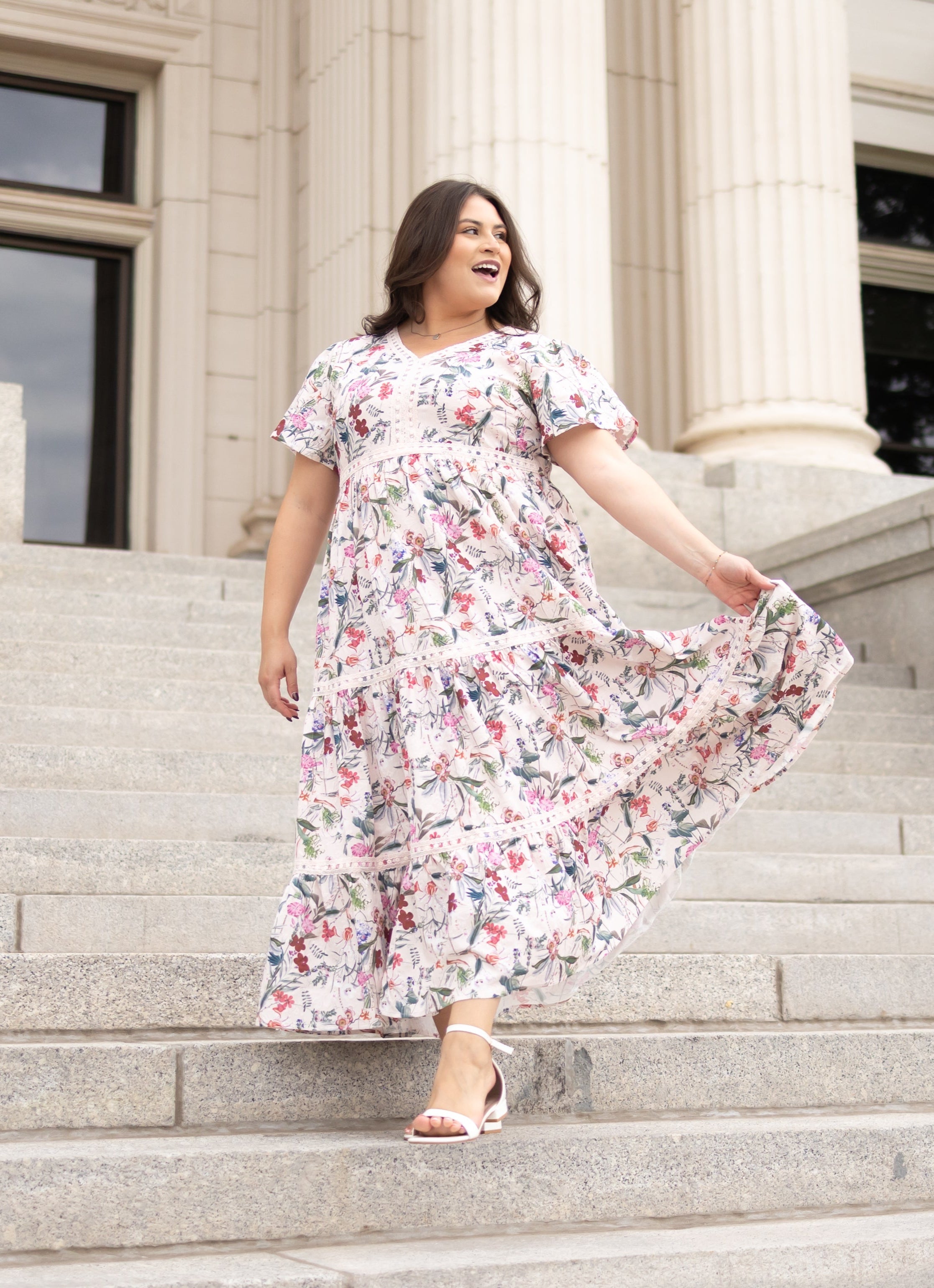Zoie Pink Floral Tiered Dress