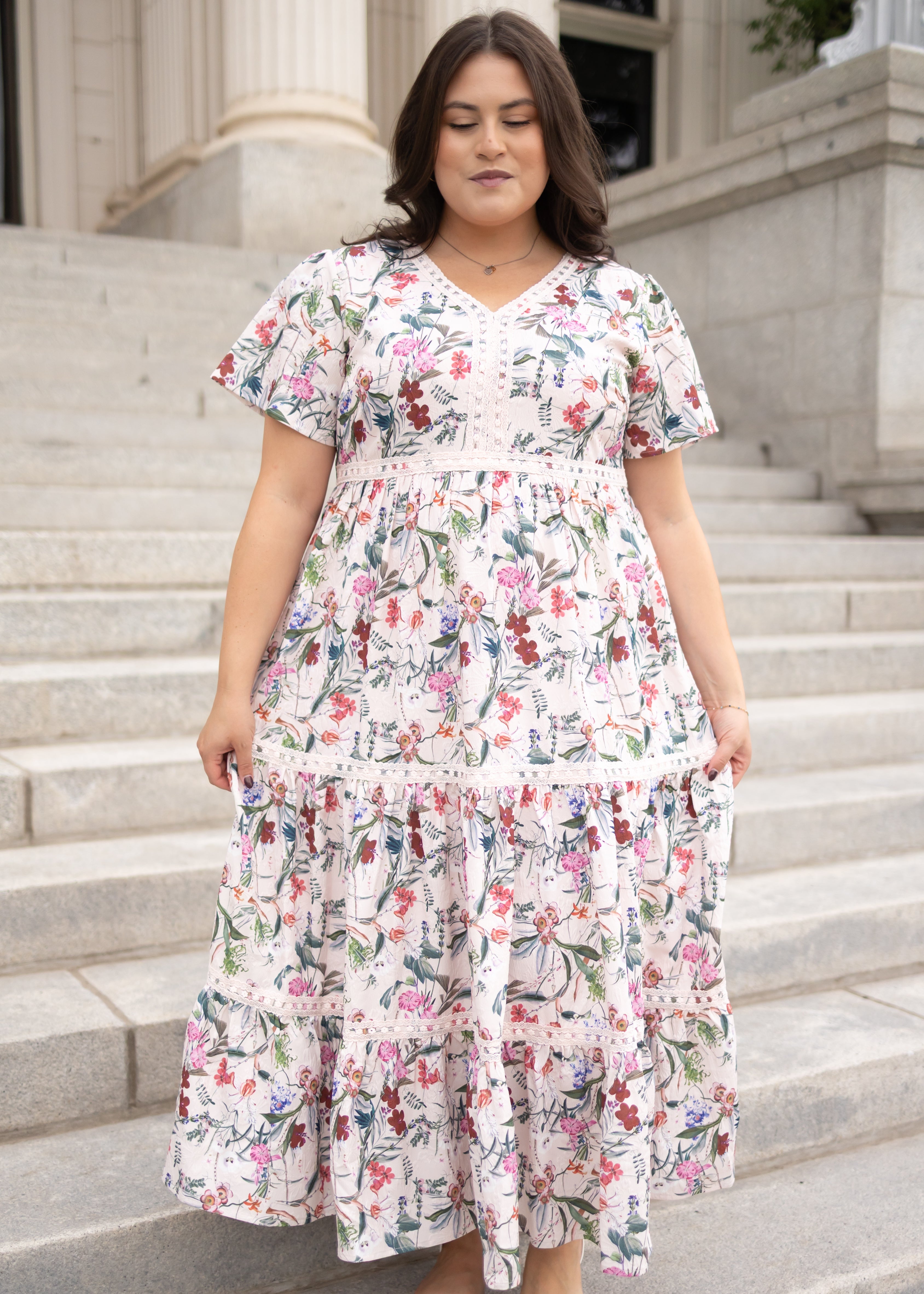 Zoie Pink Floral Tiered Dress