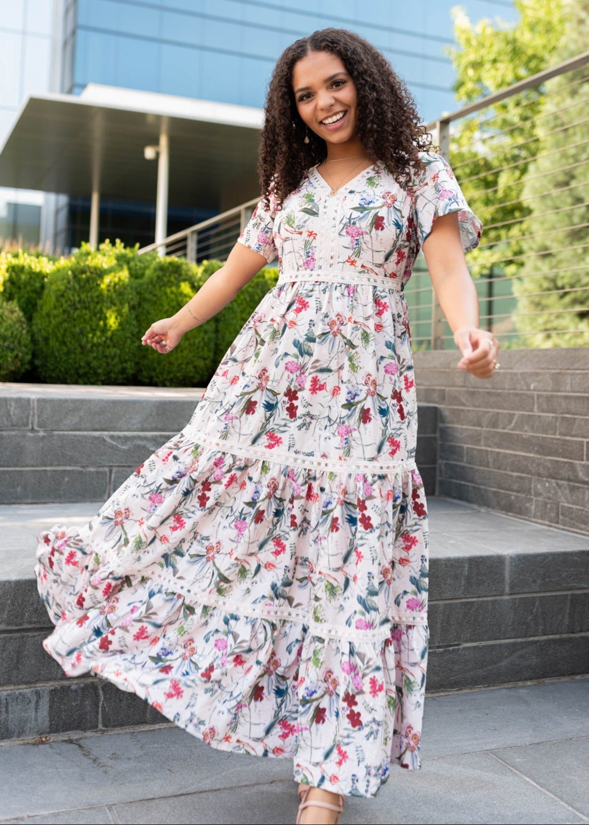 Zoie Pink Floral Tiered Dress