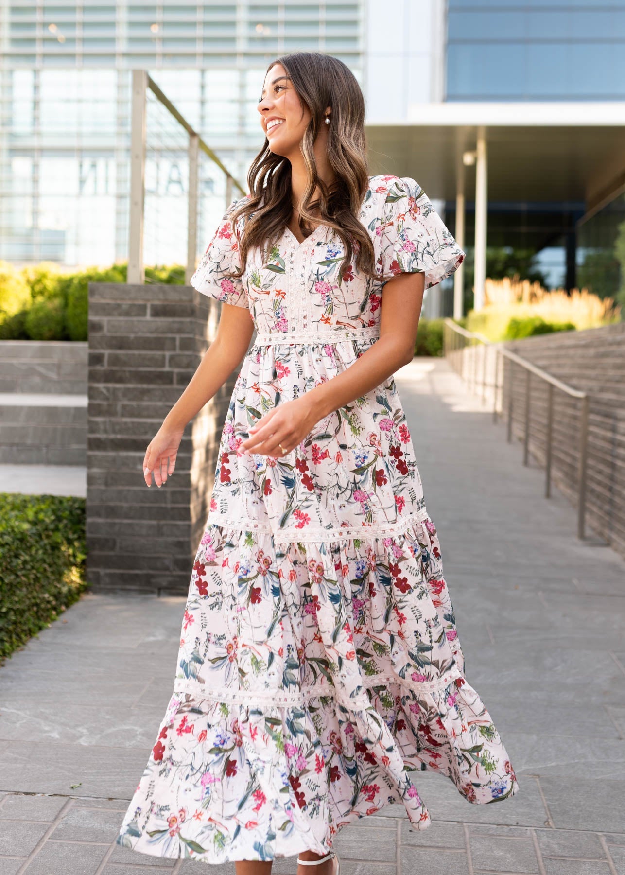 Zoie Pink Floral Tiered Dress