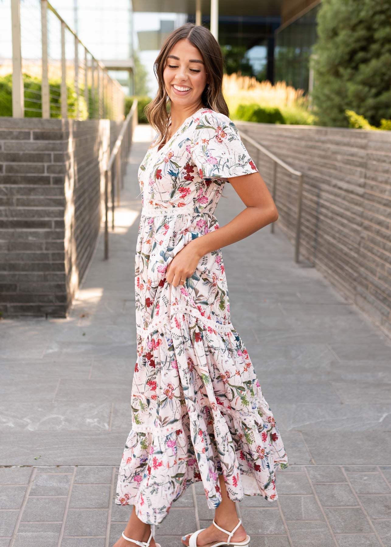 Zoie Pink Floral Tiered Dress