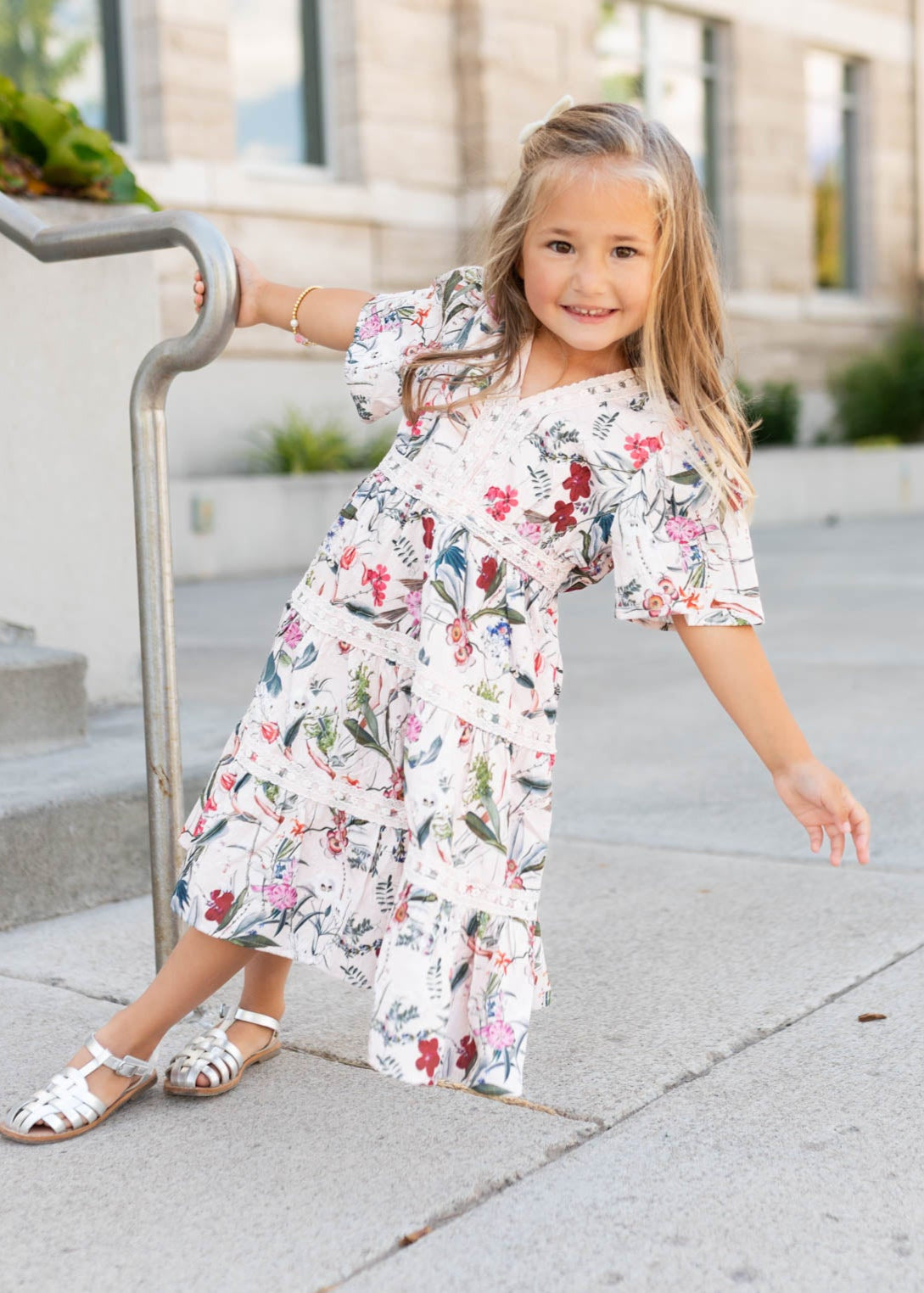 Zoie Pink Floral Tiered Little Girl Dress