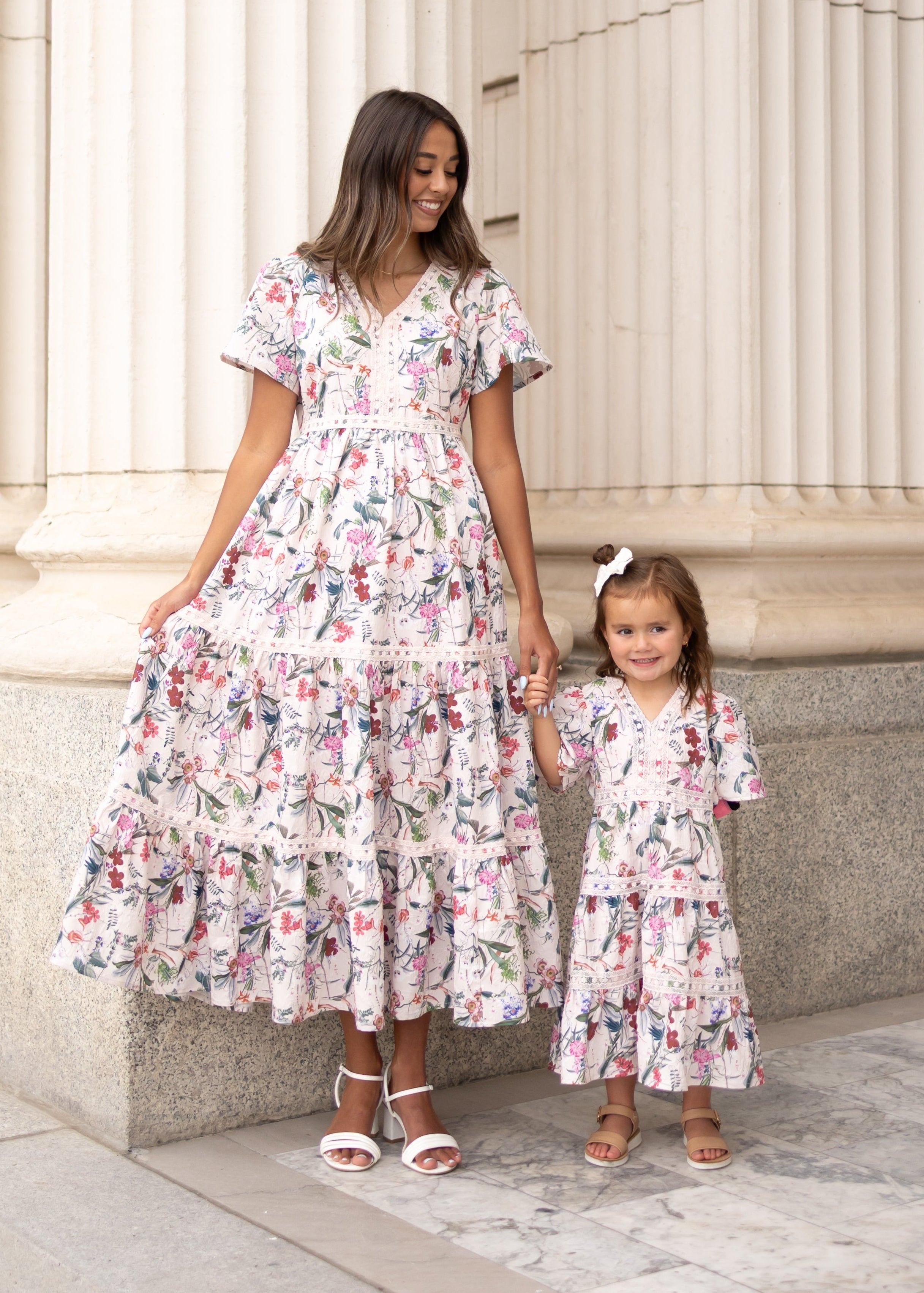 Zoie Pink Floral Tiered Little Girl Dress