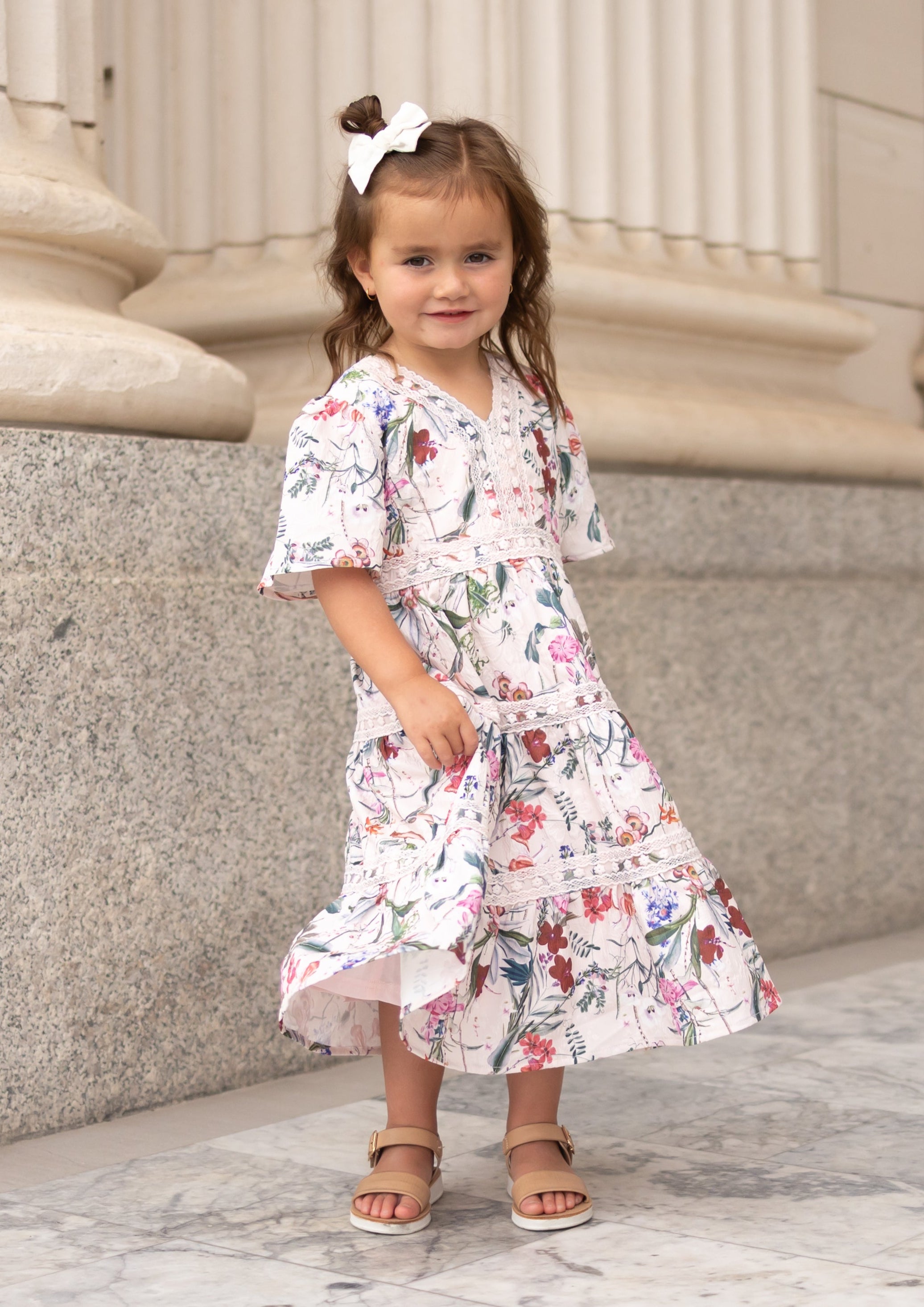 Zoie Pink Floral Tiered Little Girl Dress