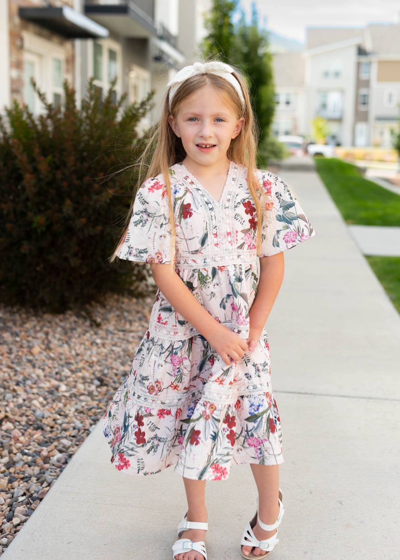 Zoie Pink Floral Tiered Little Girl Dress