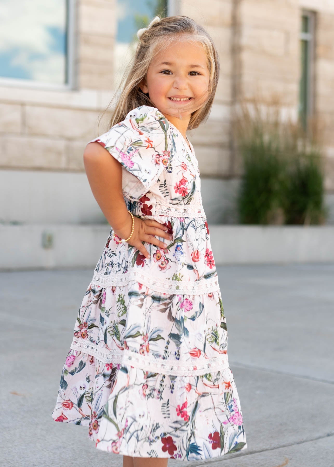 Zoie Pink Floral Tiered Little Girl Dress