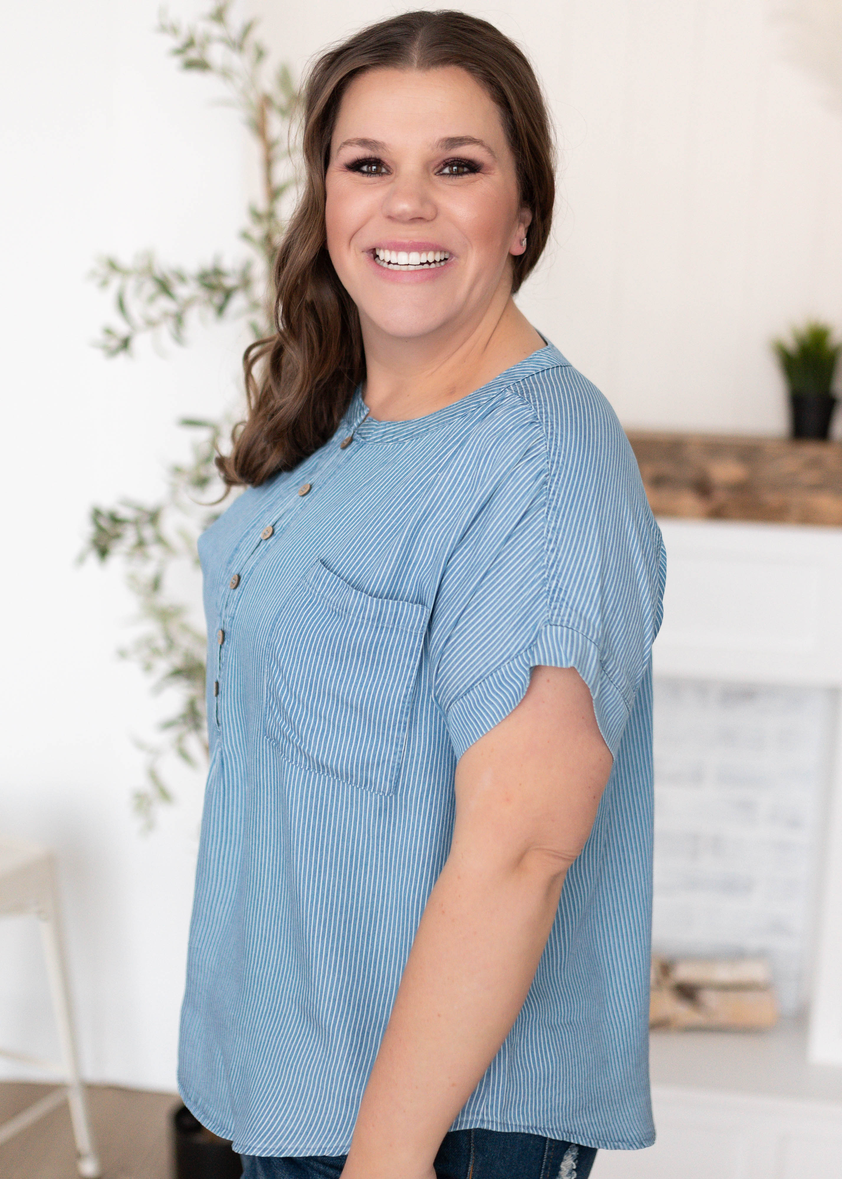 Zuri Striped Chambray Top